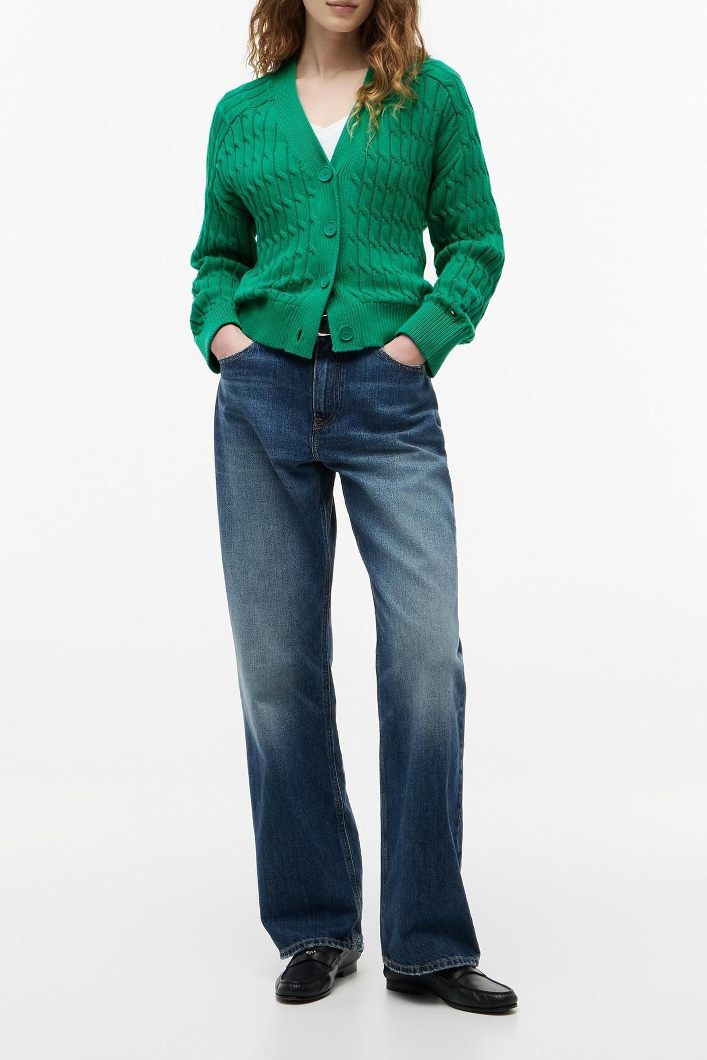 MID CABLE V-NECK LS COURTSIDE GREEN 3