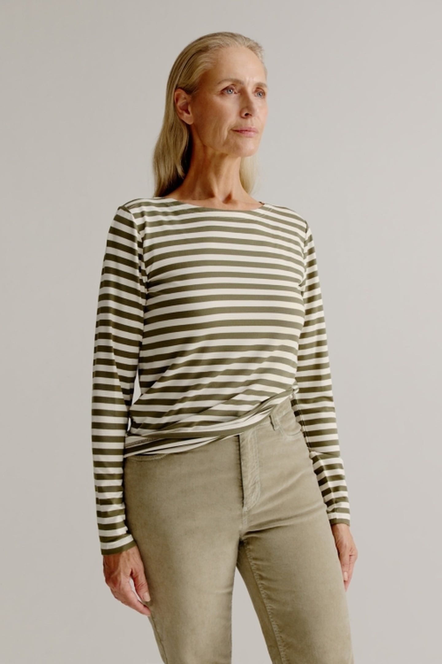 ALINE T-SHIRT STRIPE MOSS GREEN 1