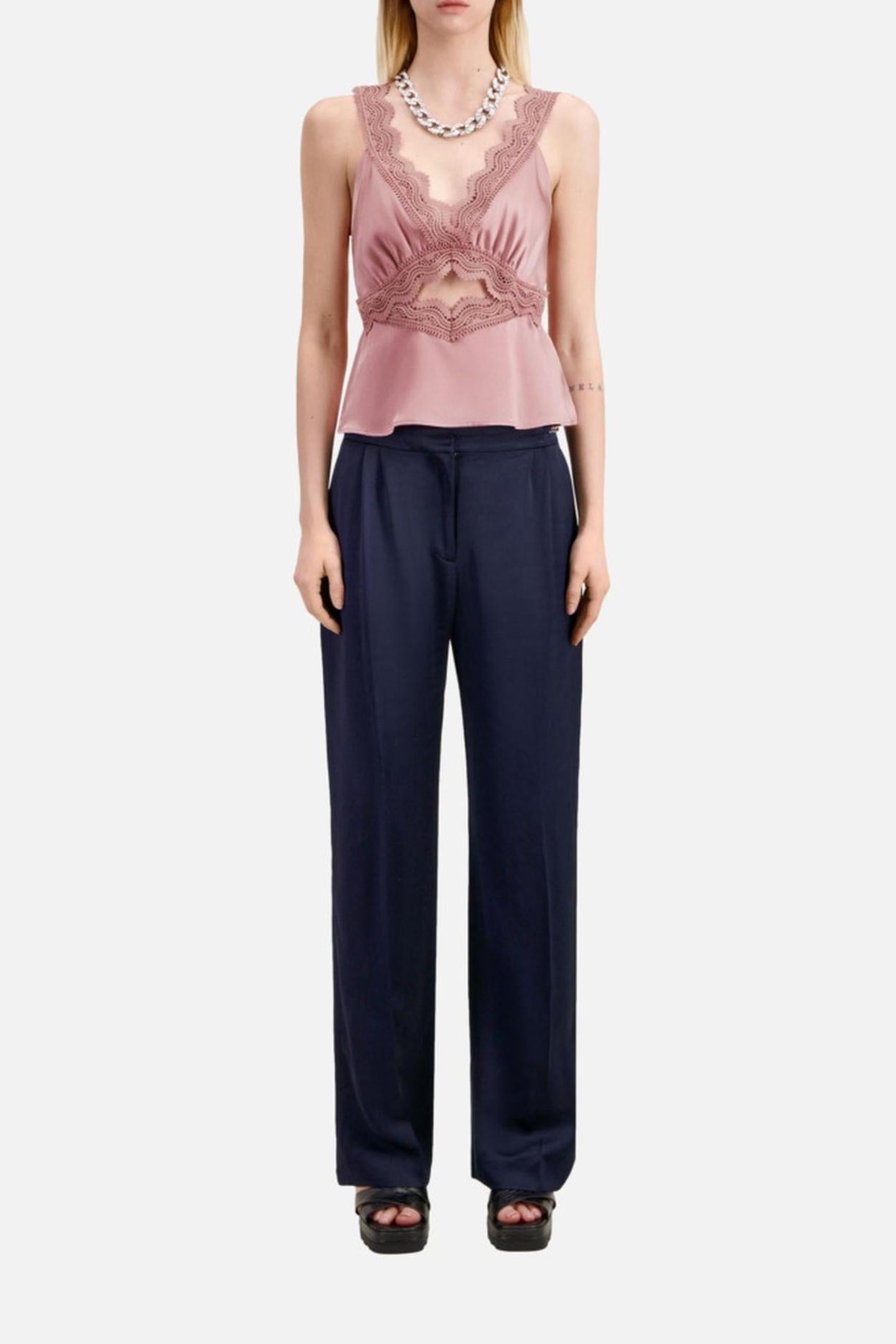 SILK TOP WITH GUIPURE PINK WOOD 3