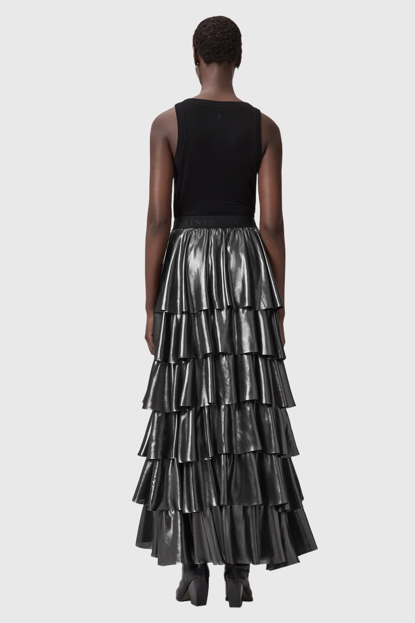 CAVARLY MAXI SKIRT METALLIC SILVER 4