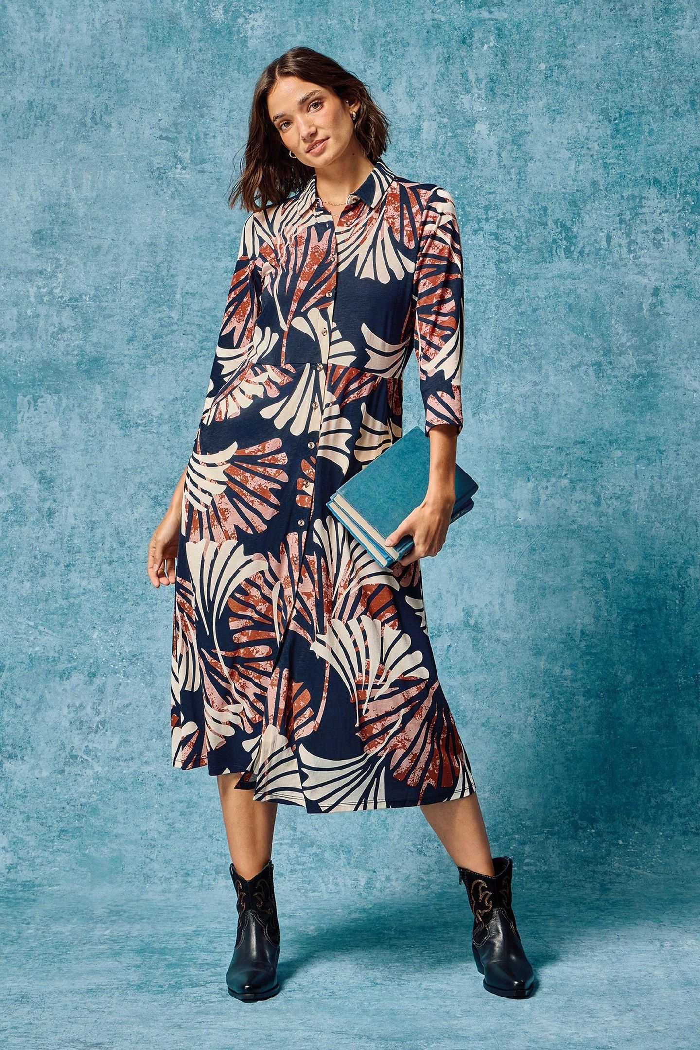 RUA JERSEY SHIRT DRESS NAVY MULTI 8
