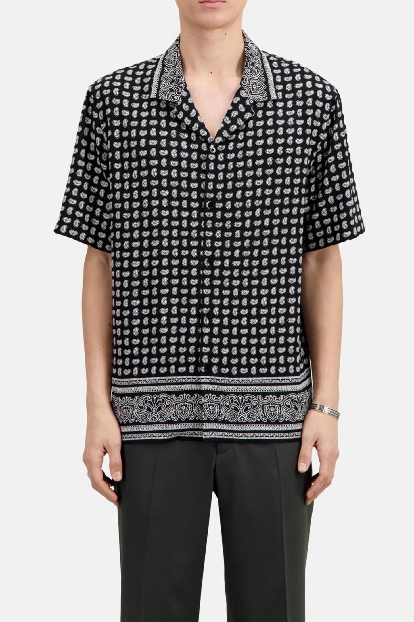 SHORT-SLEEVED SHIRT WITH SHARK NECK BLACK WHITE 1