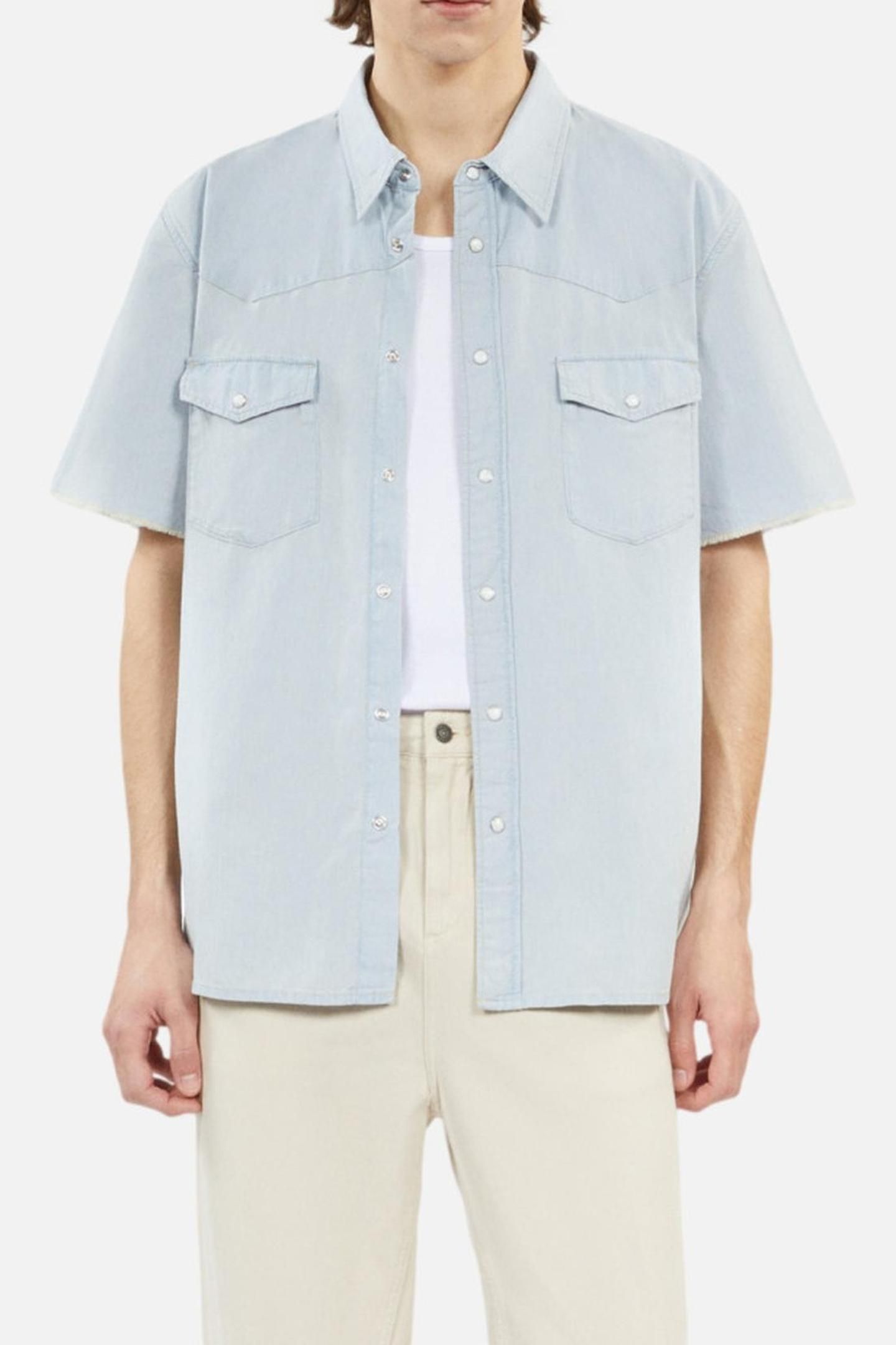SHORT-SLEEVED DENIM SHIRT W WESTERN SNAP CLOSURE LIGHT BLUE 1