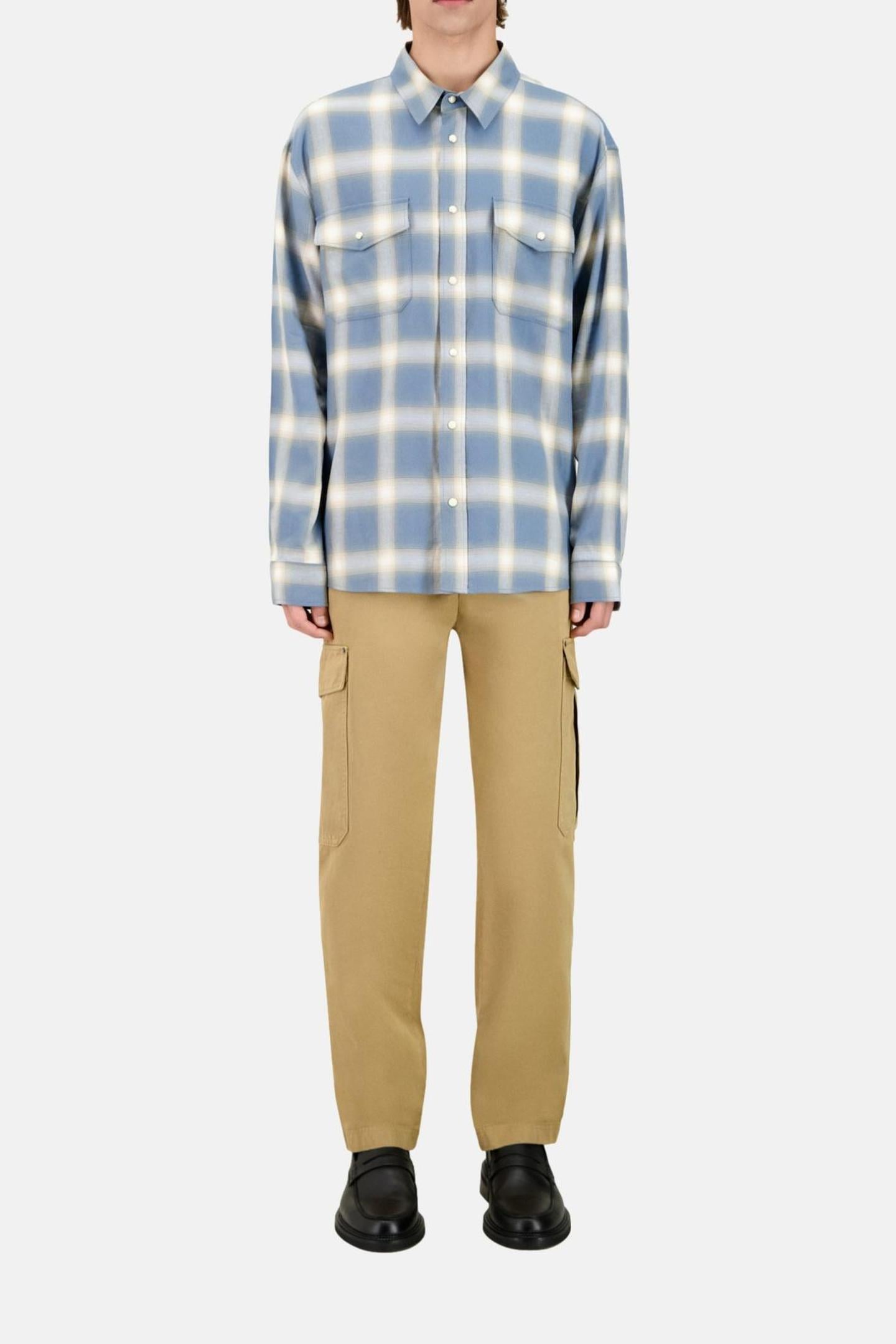 LONG-SLEEVED CHECKED SHIRT BLUE GREY 1
