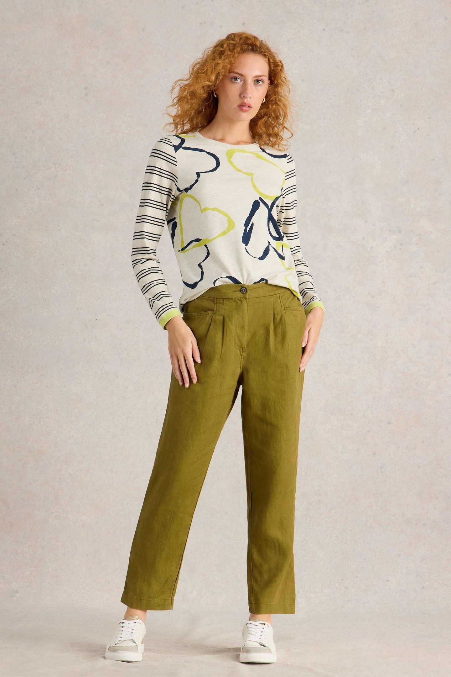 ROWENA LINEN TROUSER KHAKI GREEN 1
