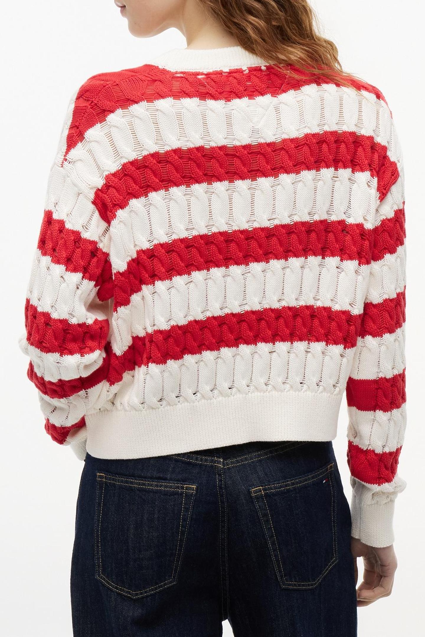 LOOSE CABLE SWEATER AMARYLLIS RED/STRIPE 3