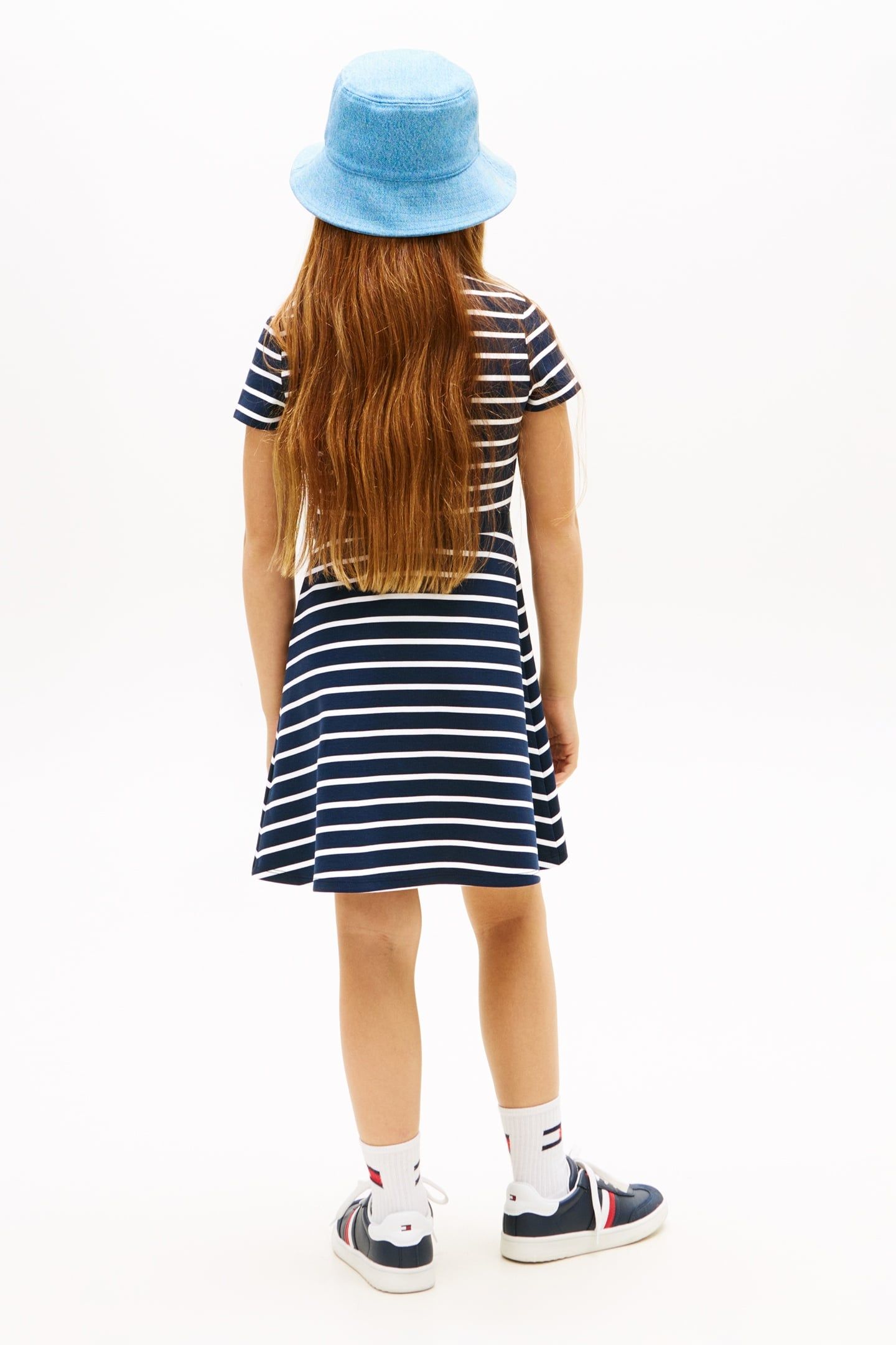 GIRLS ESSENTIAL PUNTO SKATER DRESS DARK NIGHT NAVY STRIPES 2