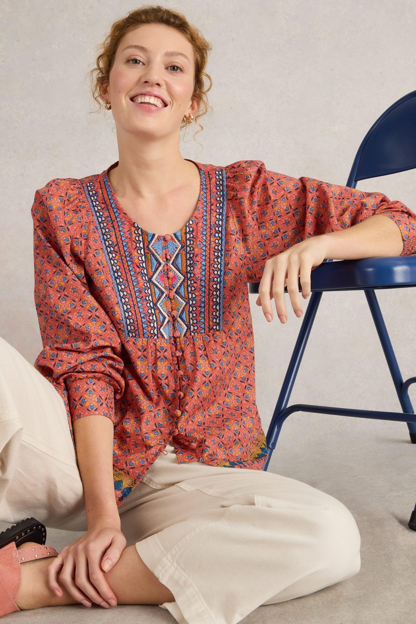 ABIGAIL EMBROIDERED TOP PINK MULTI 7
