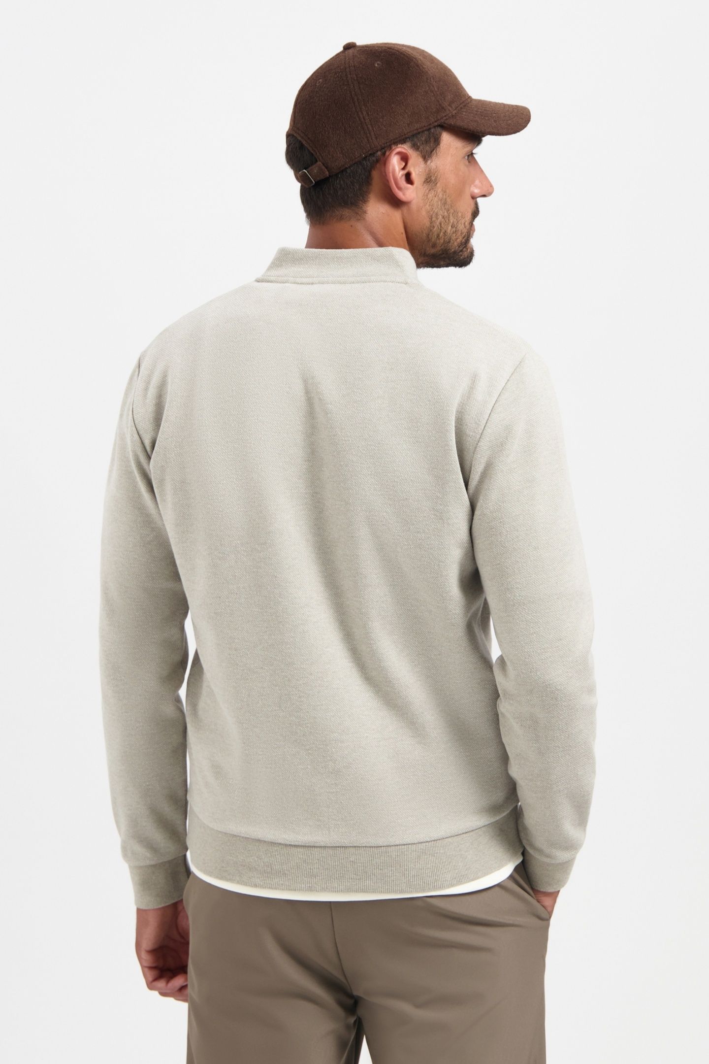 SWEATER FULL ZIP COLLEGE COLLAR TWILL RELIEF SAND 4