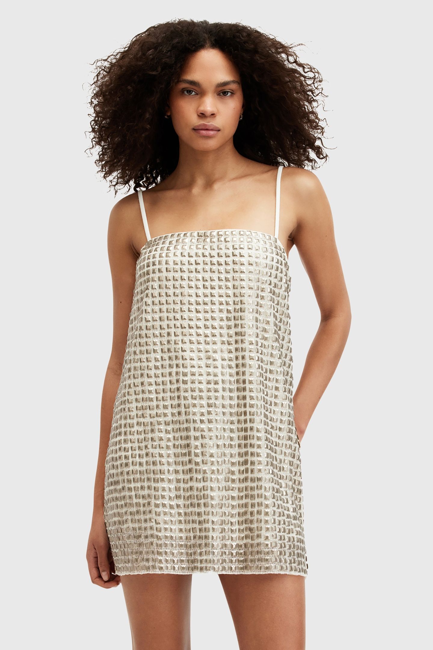 OPELINE EMB DRESS WHITE/GOLD 1