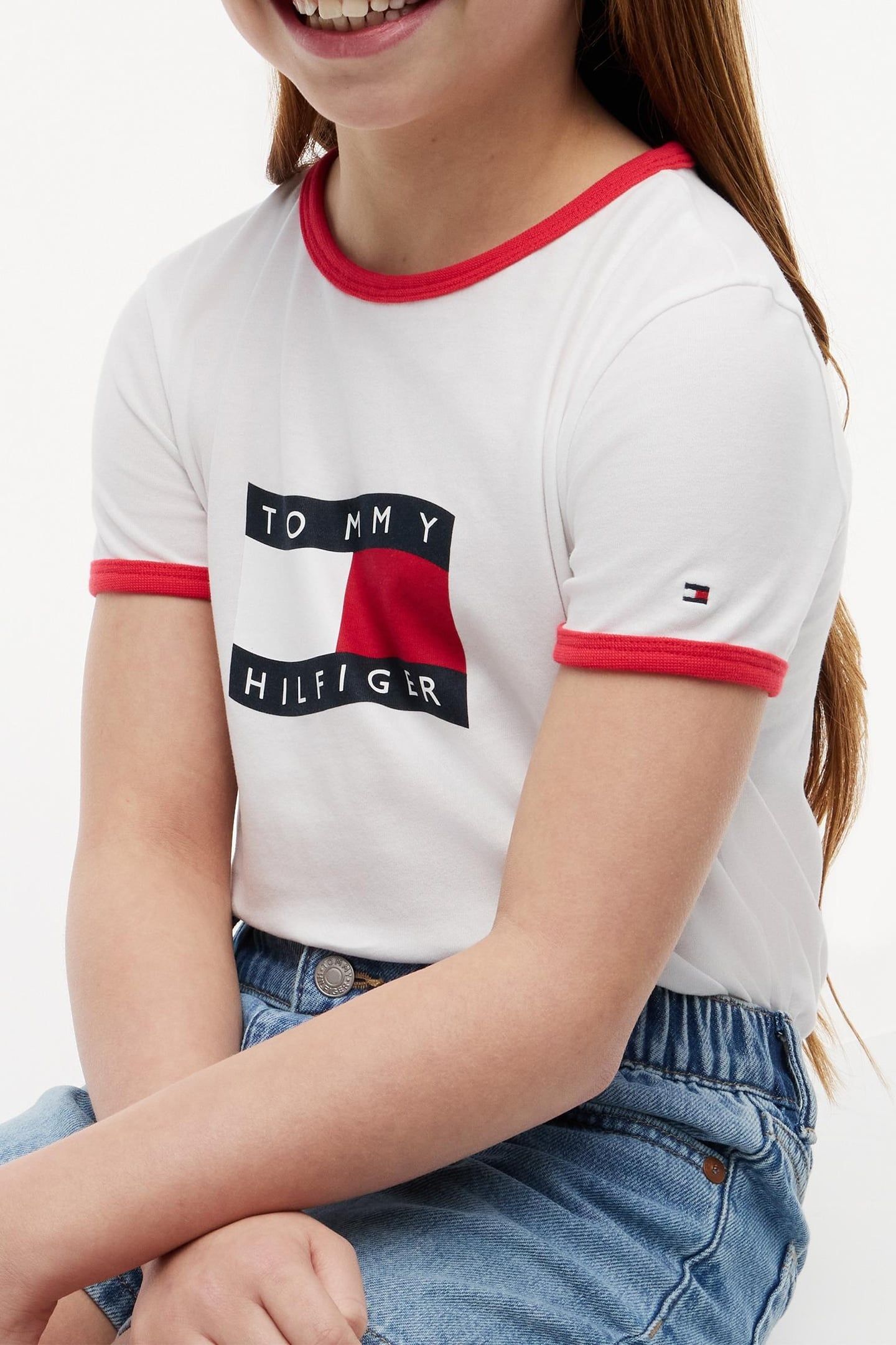 GIRLS WAVY FLAG RINGER TEE WHITE 5