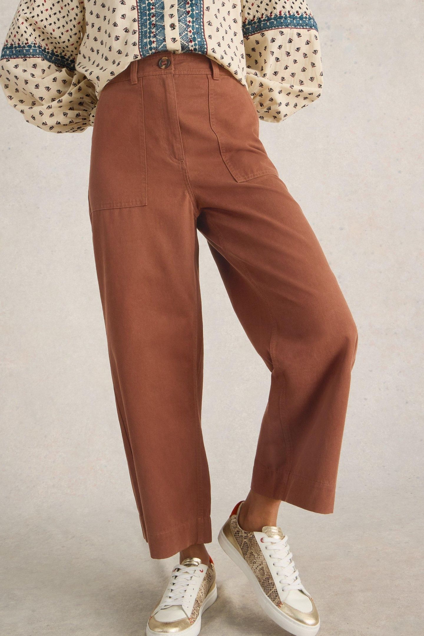 ROMY WIDE LEG CROPPED TROUSER DARK TAN 2