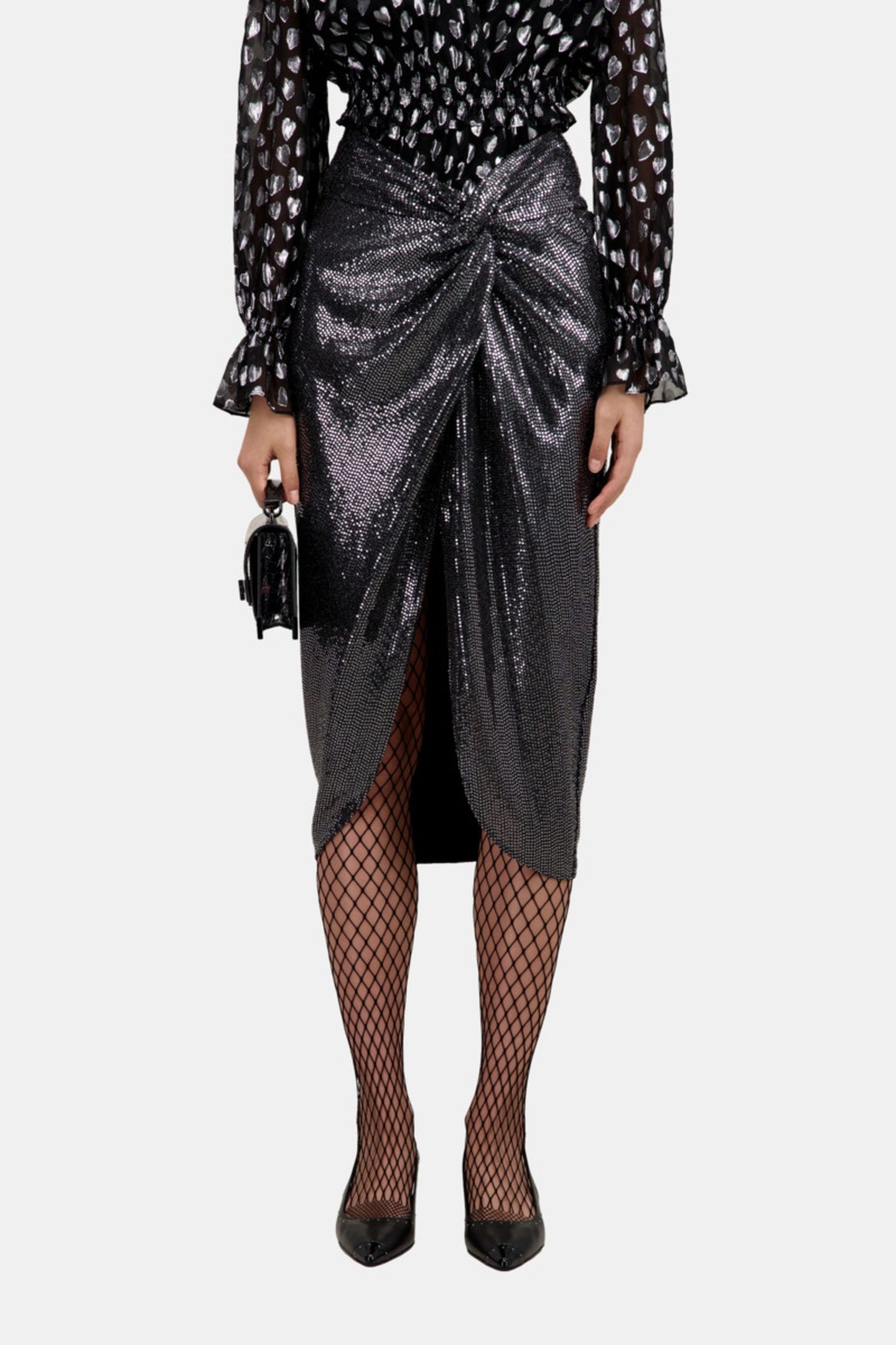DRAPED SEQUIN SKIRT SILVER 2