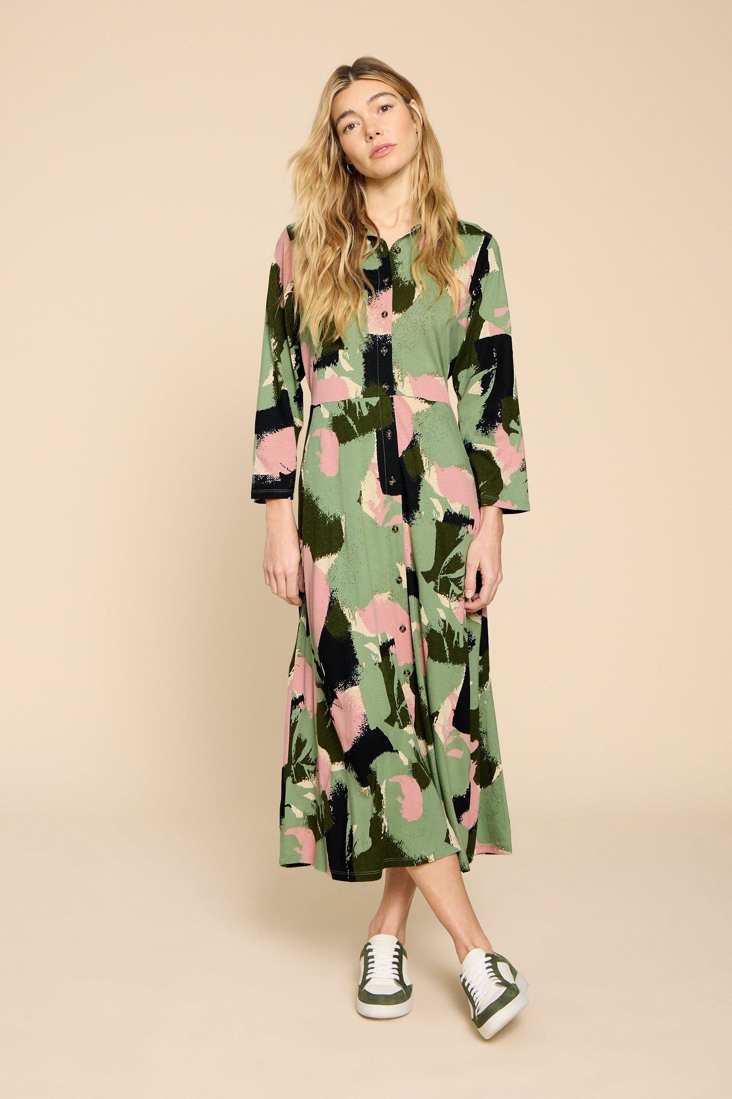 ADA JERSEY SHIRT DRESS GREEN MULTI 3