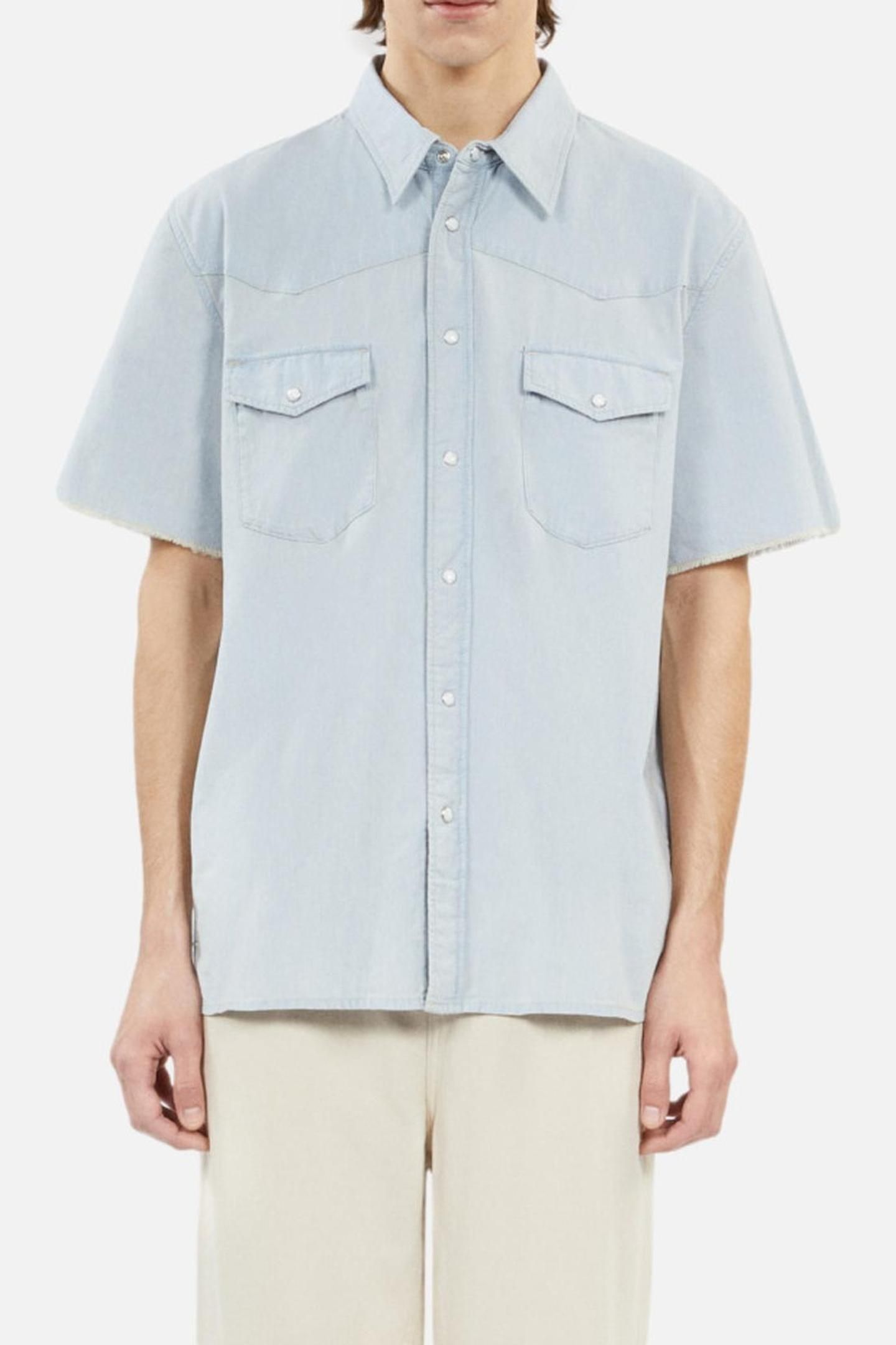 SHORT-SLEEVED DENIM SHIRT W WESTERN SNAP CLOSURE LIGHT BLUE 4