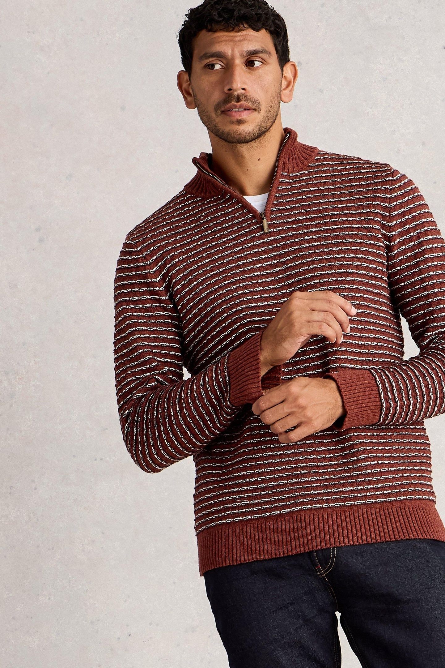 TEXTURED STRIPE FUNNEL RED MULTI 1