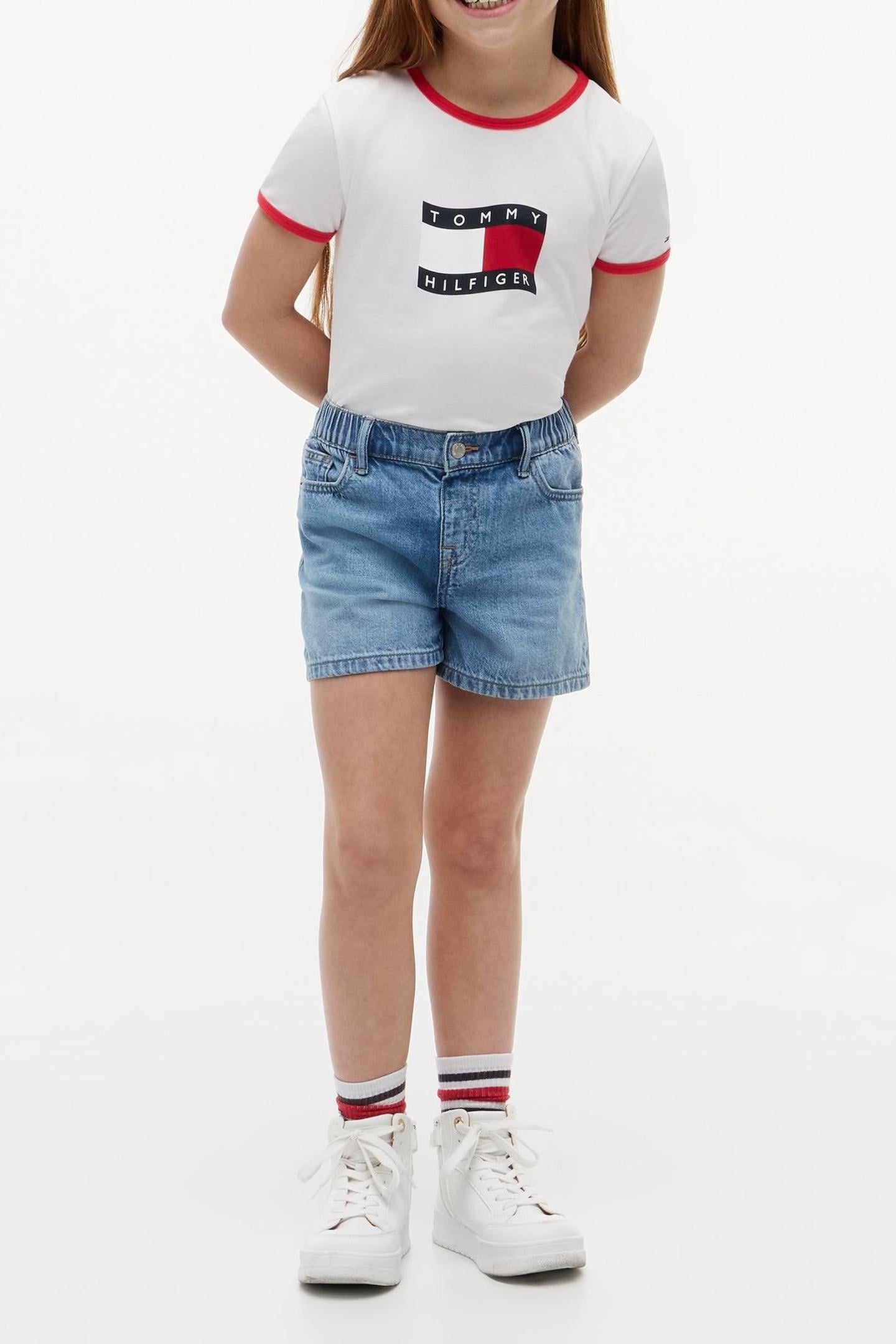GIRLS WAVY FLAG RINGER TEE WHITE 3