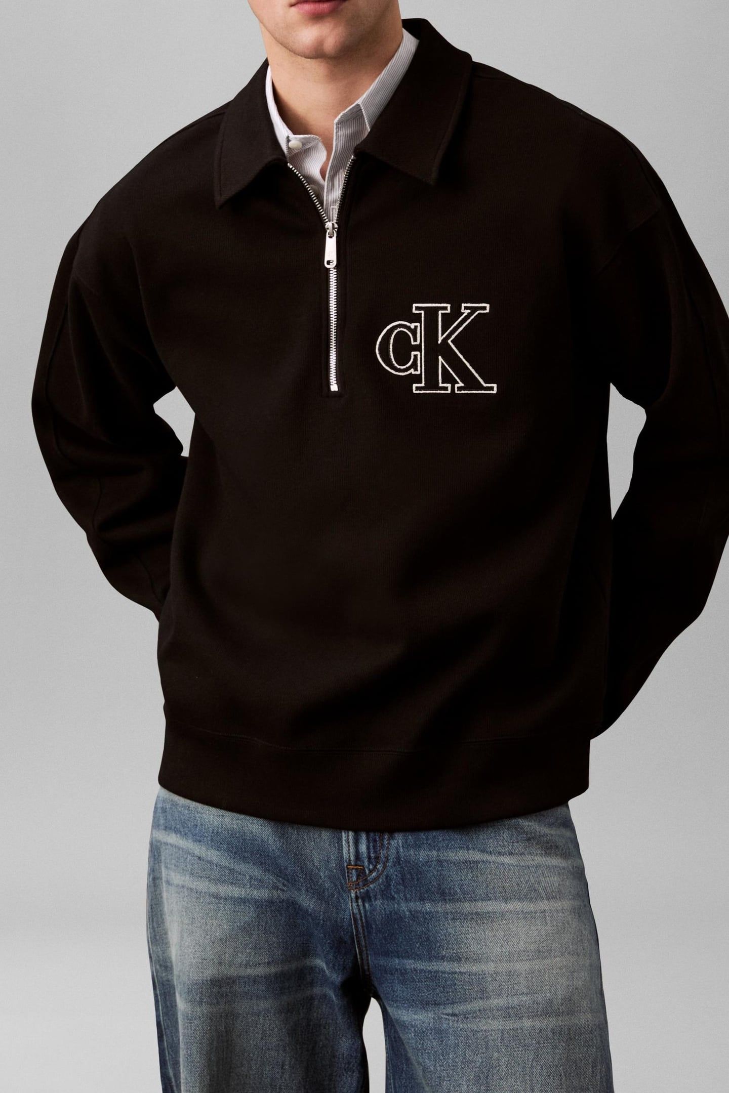 LONG SLEEVE DOUBLE KNIT RIB LOGO BLACK 1