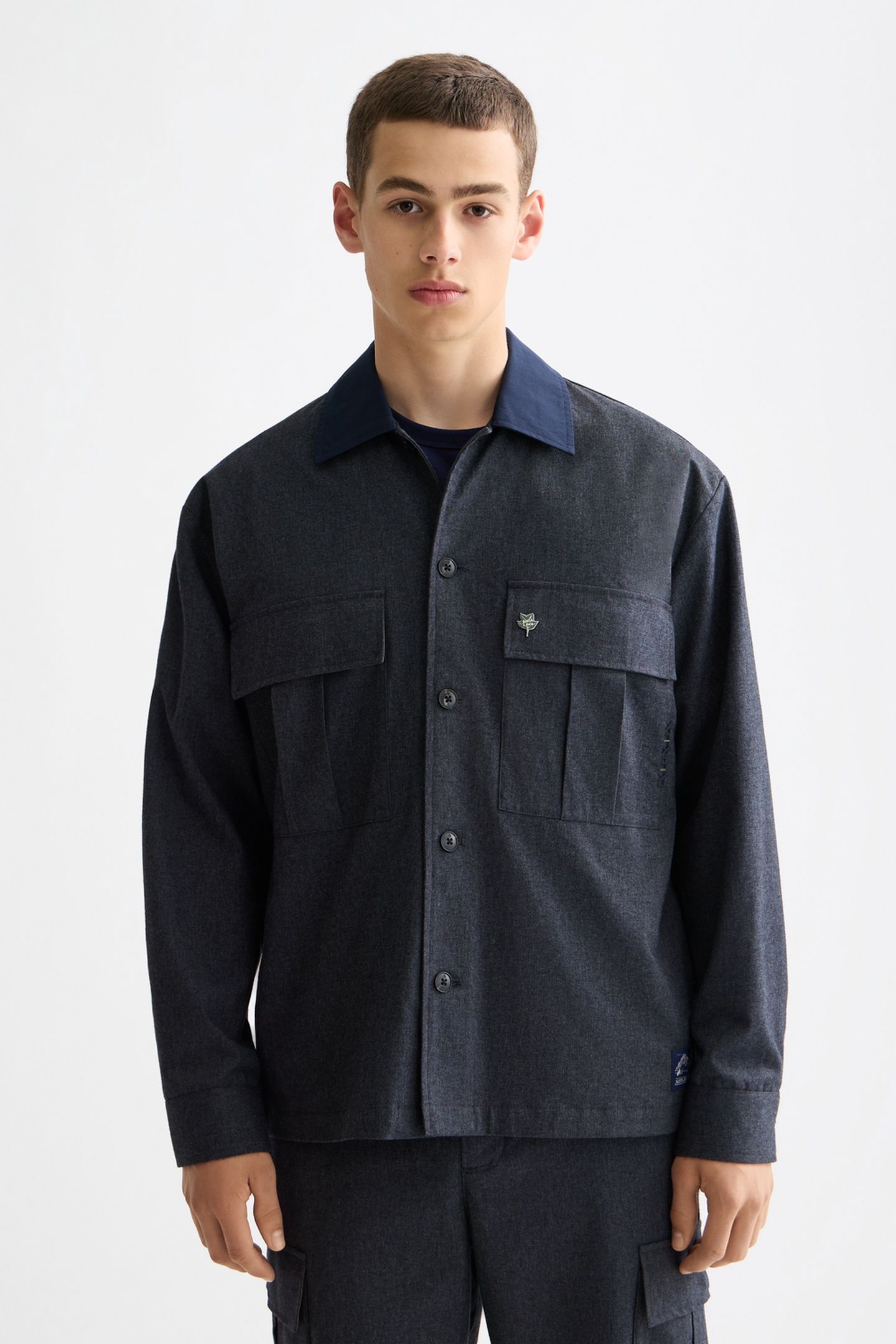 MELANGE COTTON-BLEND NYLON-TRIMMED ARMY OVERSHIRT GREY MELAN 2