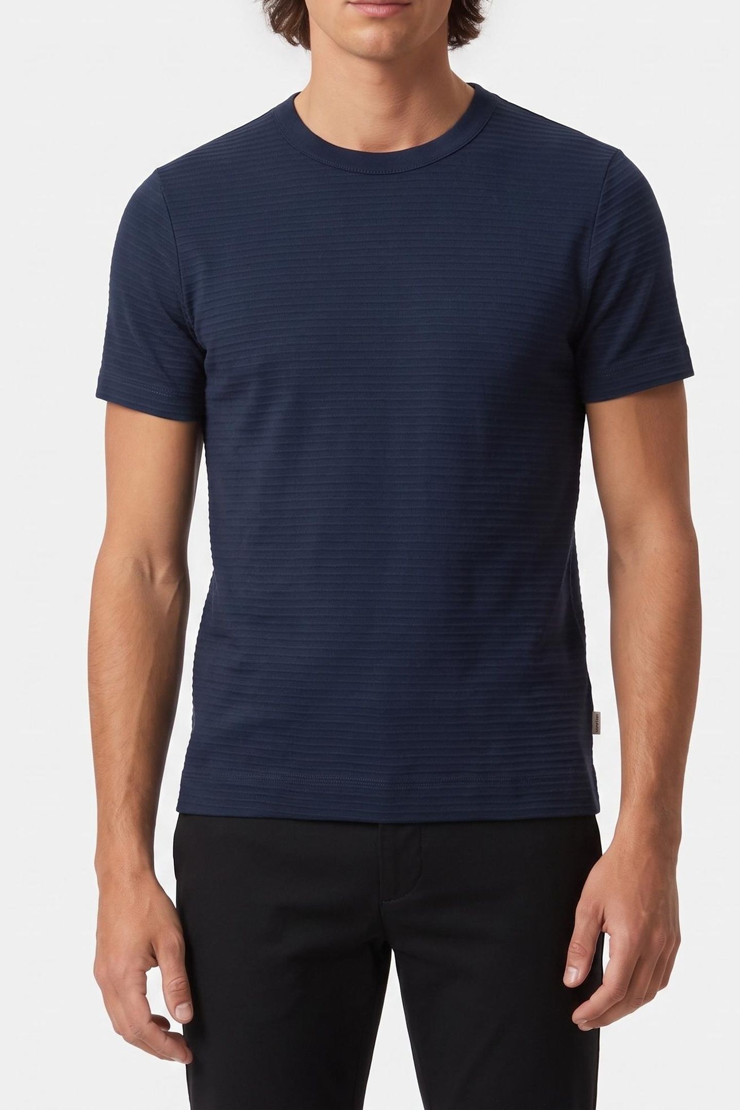 SS TEXTURED STRIPE CREW DARK SAPPHIRE 1