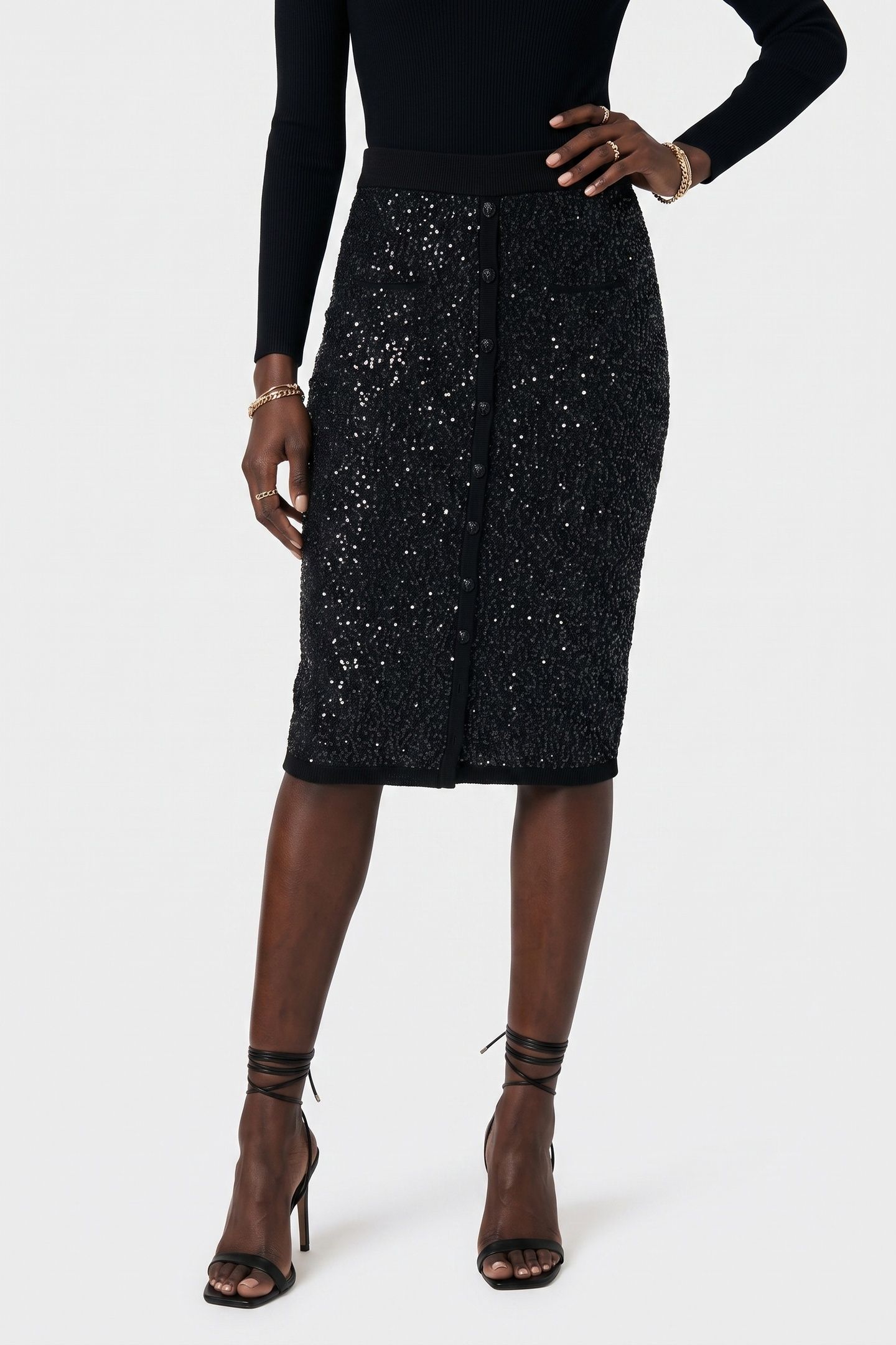 LONG SEQUIN SKIRT BLACK 1