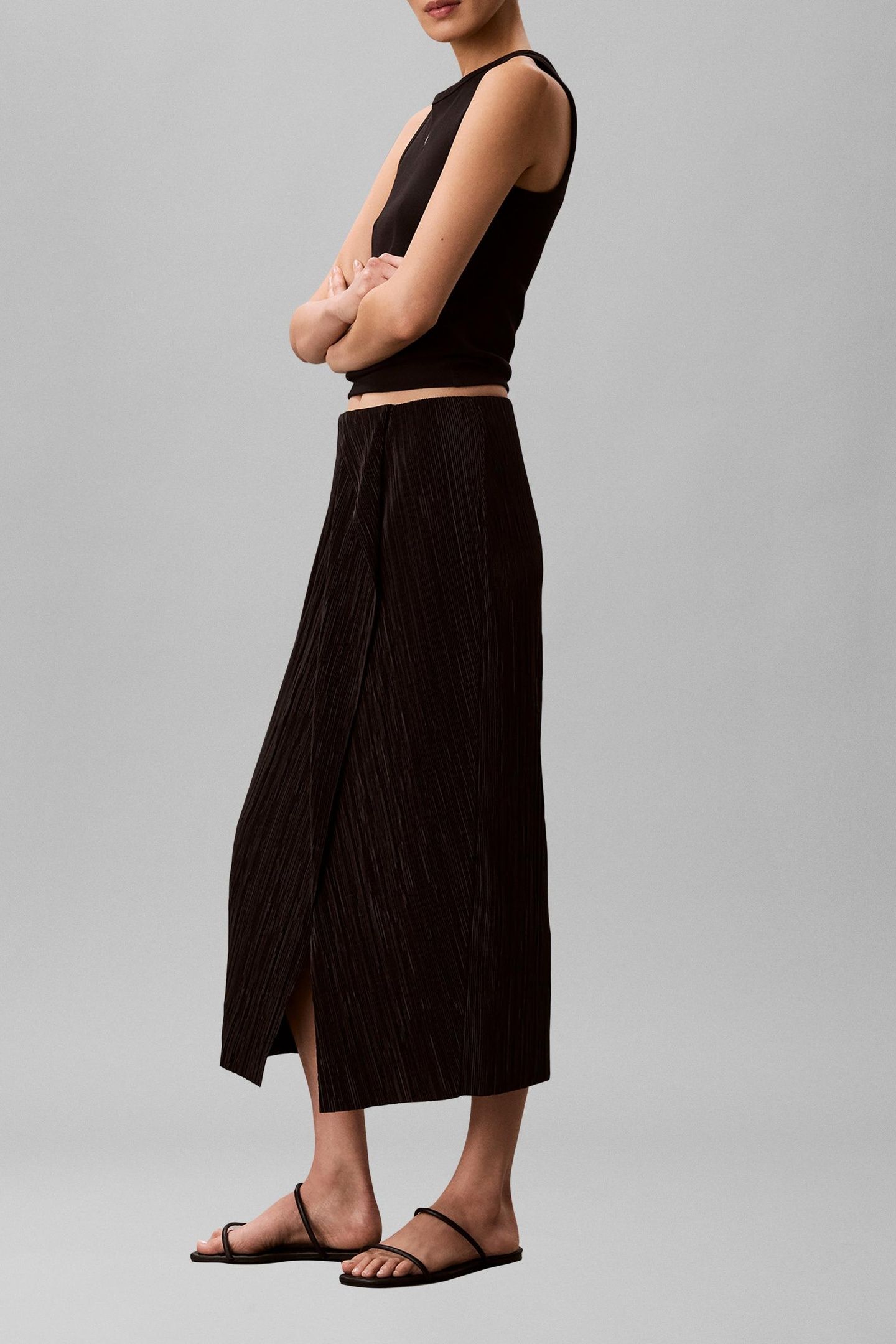 PLISSE BIAS SEAM MIDI SKIRT BLACK 2