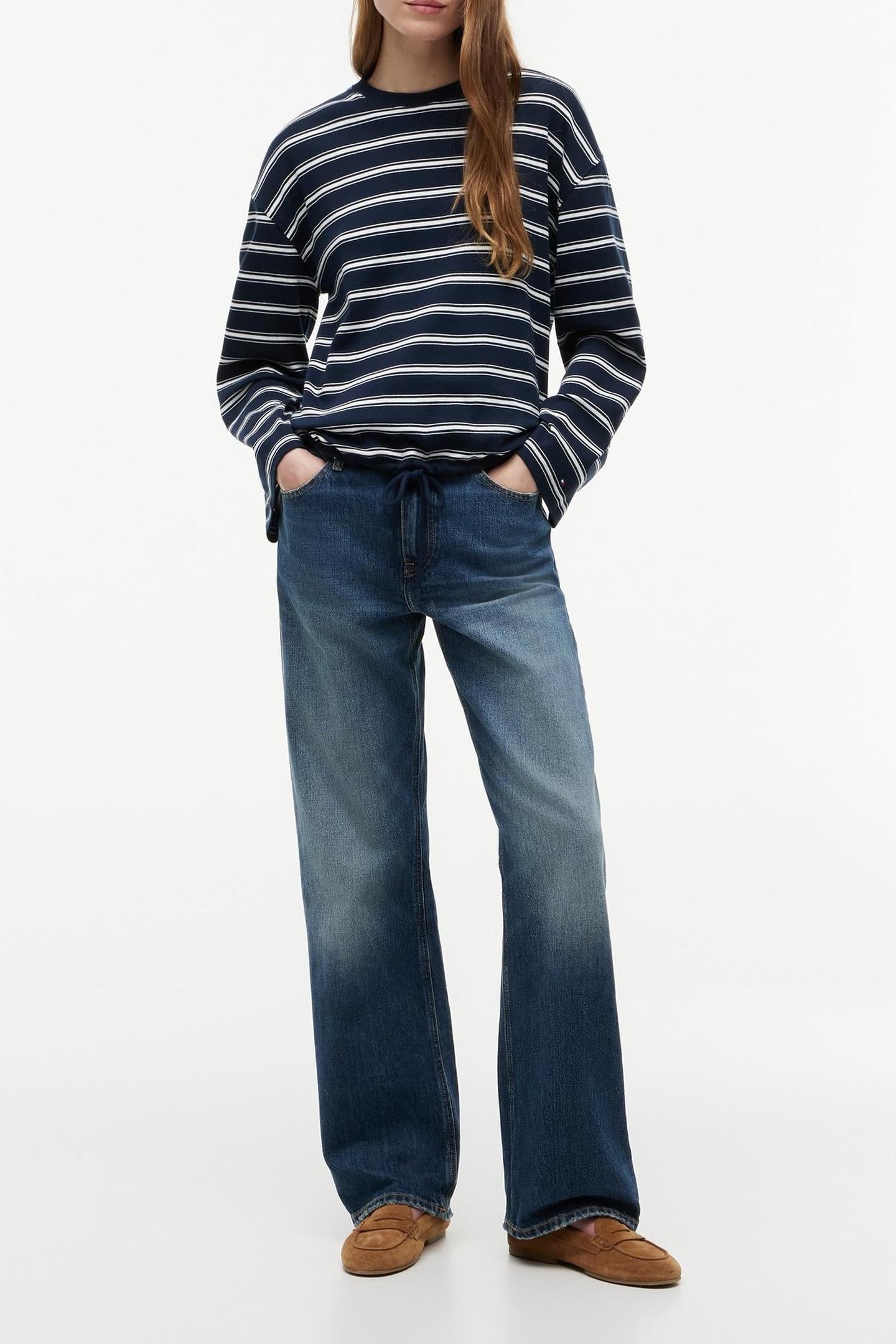 STRIPE DRAWSTRING HEM LONG SLEEVE T-SHIRT MULTI DARK NIGHT N 1