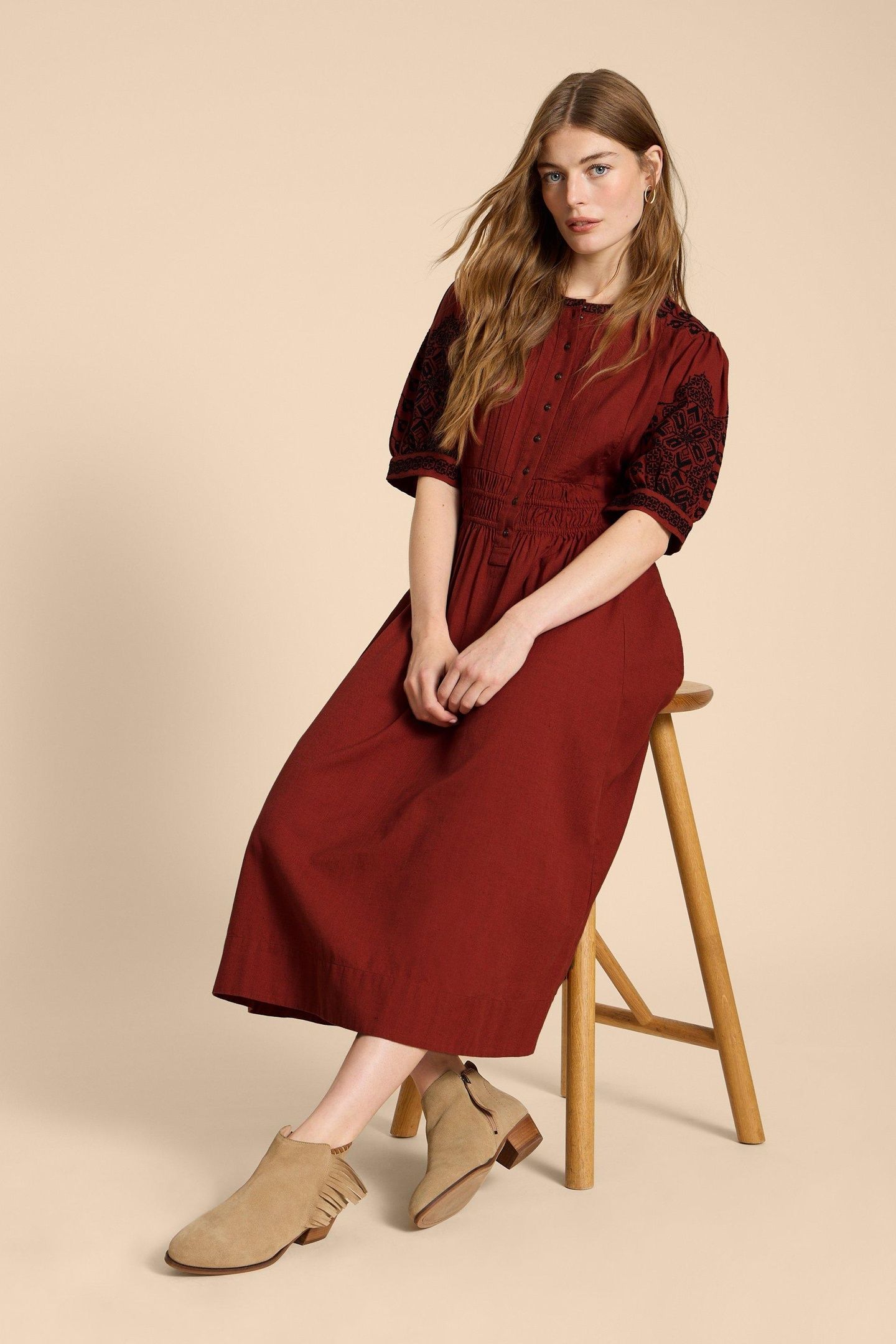 CELESTE EMBROIDERED DRESS RED MULTI 3