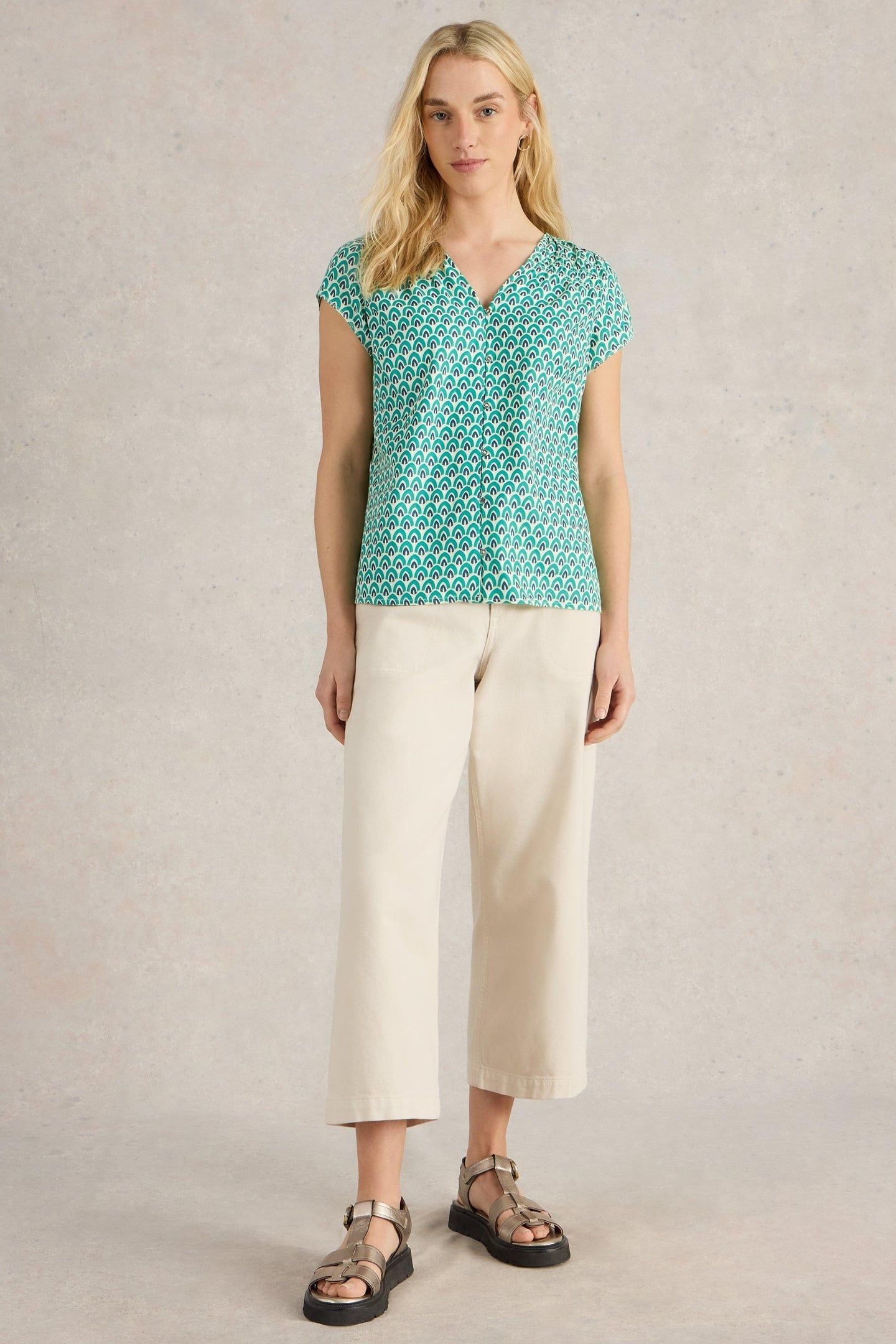 RAE ORGANIC COTTON TOP GREEN PRINT 1