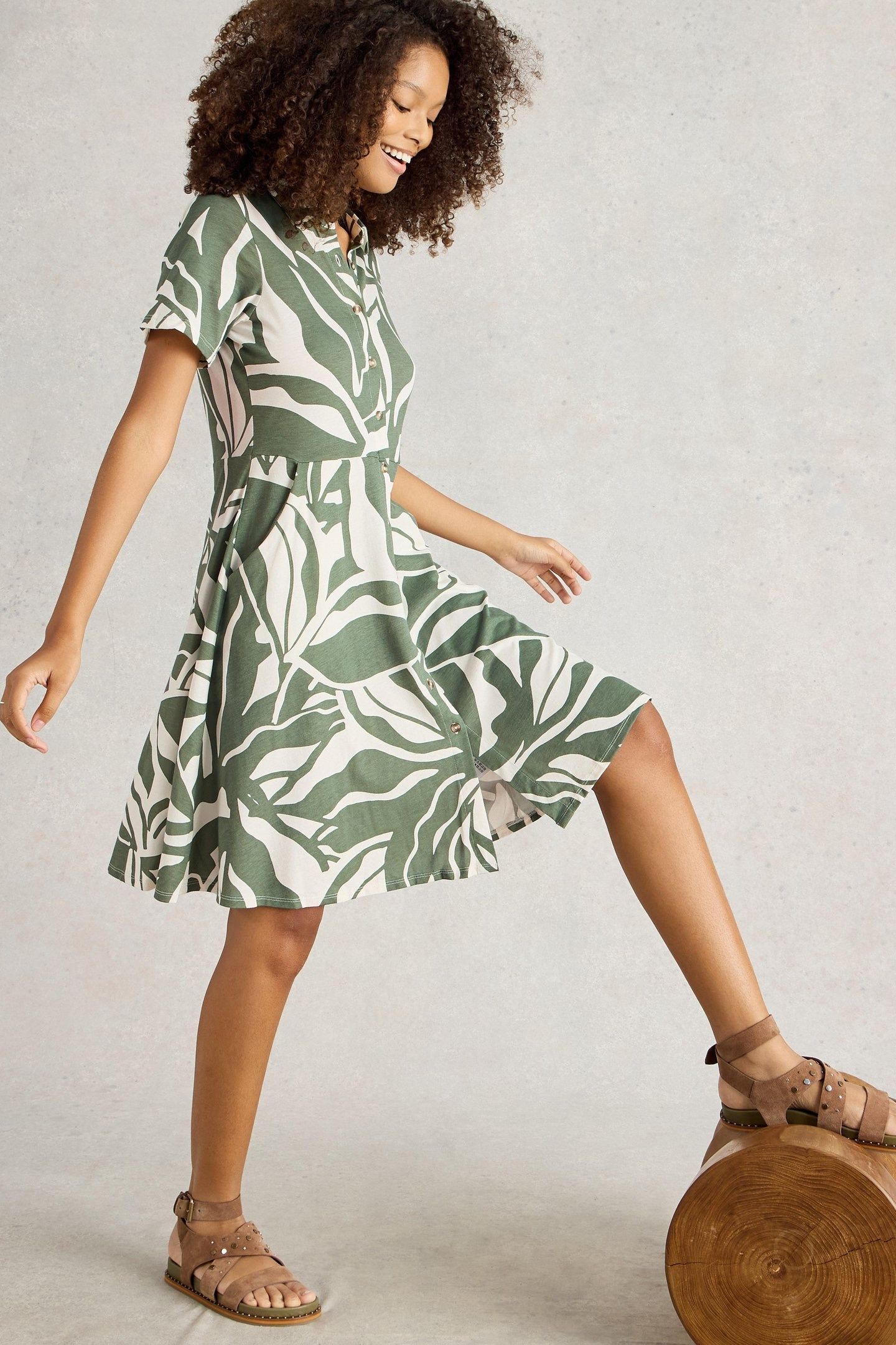 RIA JERSEY SHIRT DRESS GREEN PRINT 3