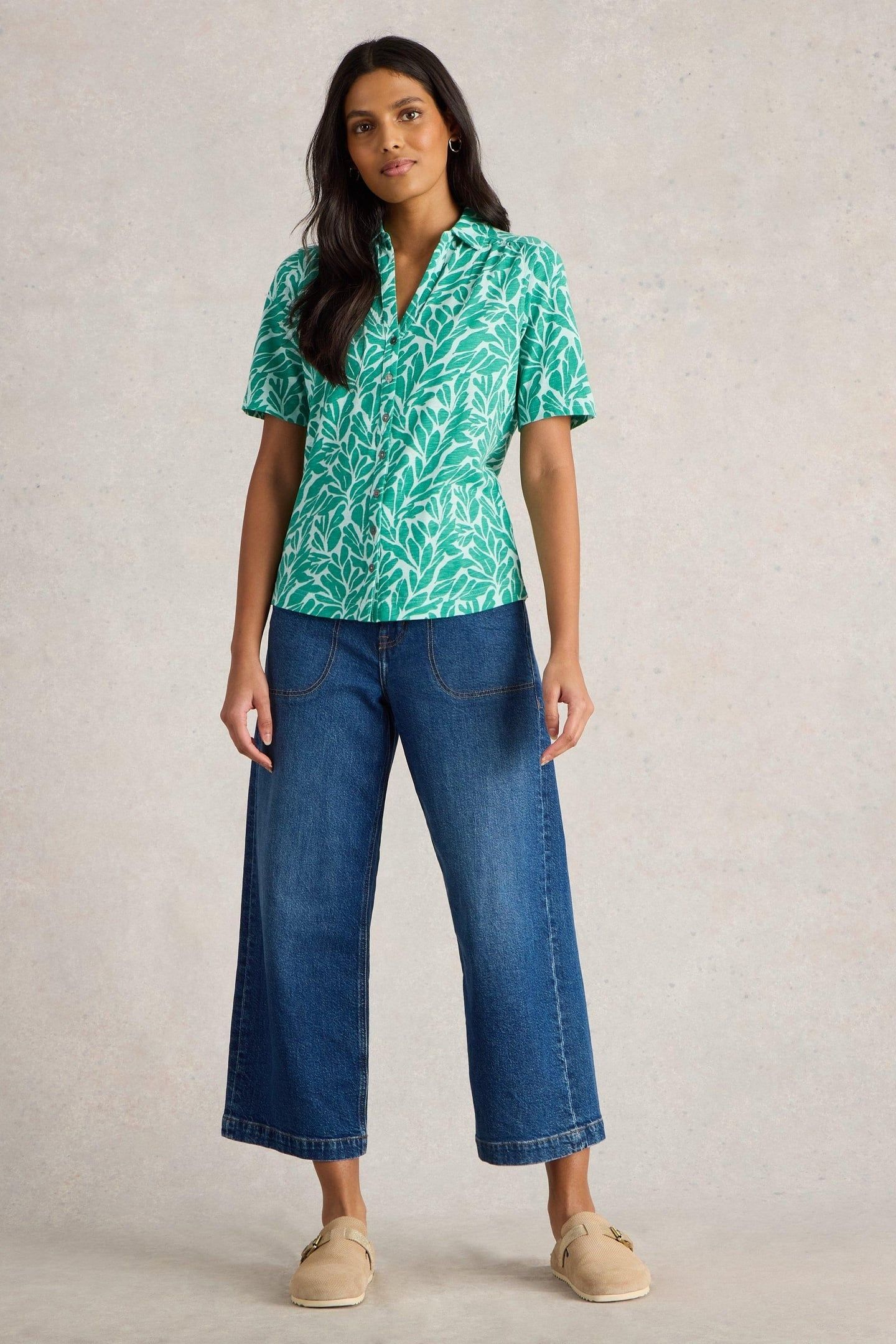 ANNIE SS JERSEY SHIRT TEAL PRINT 1