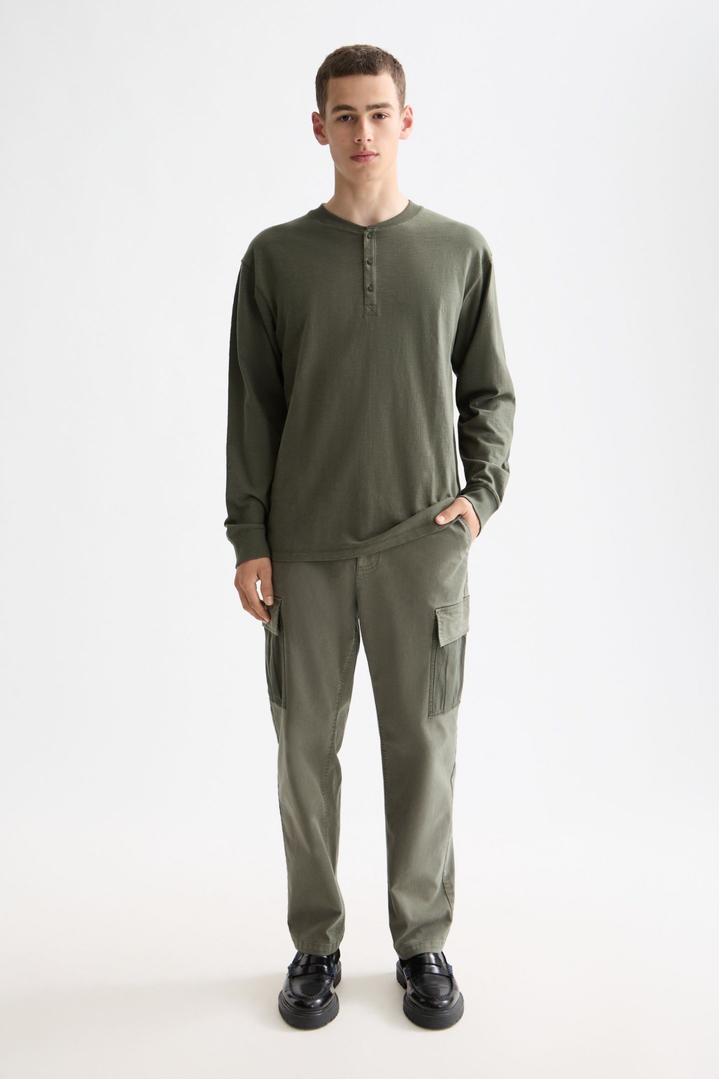 SLUB HENLEY T-SHIRT LS THYME 2