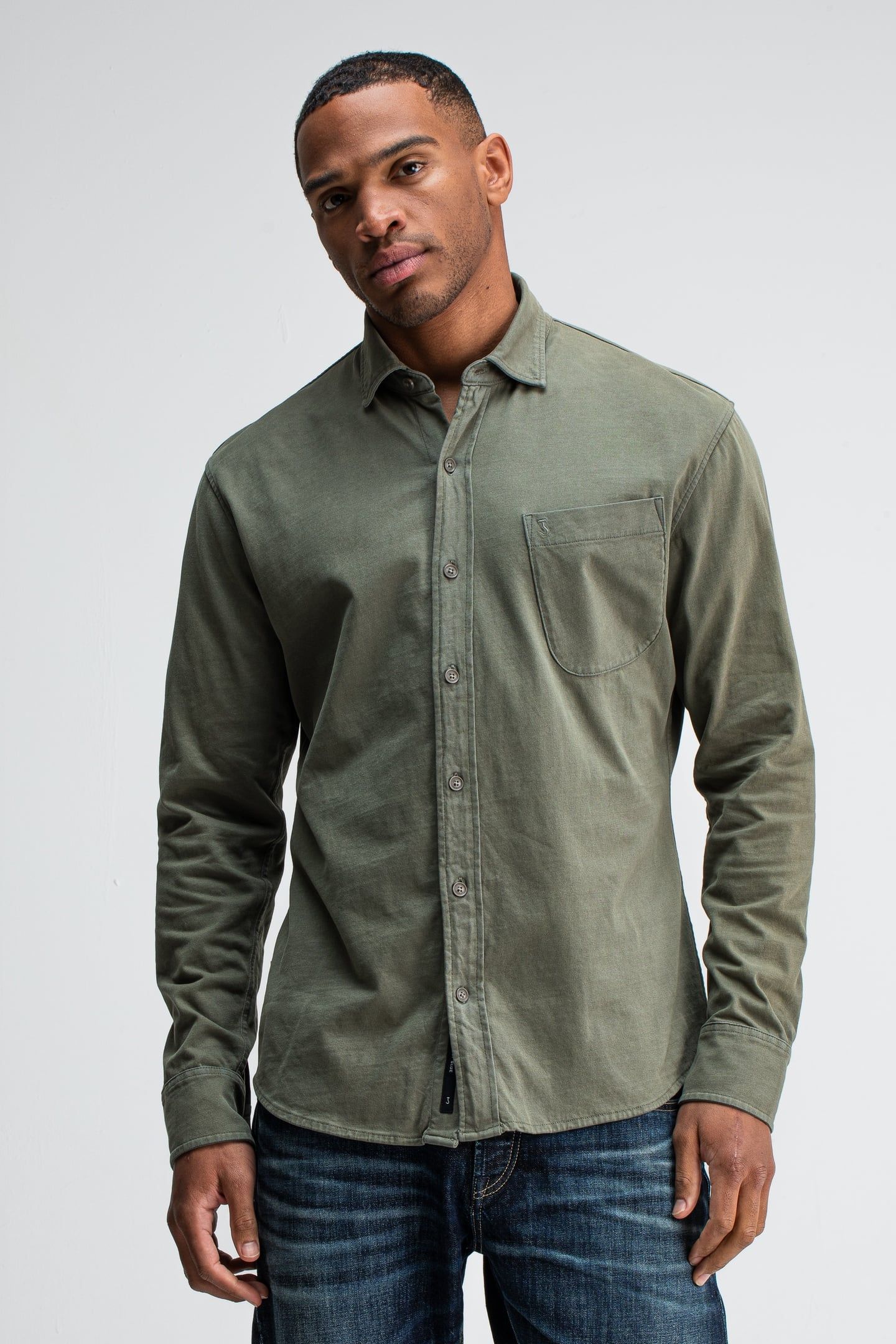 AIDAN PEACHED JERSEY SHIRT DK. GRANITE GREEN 1