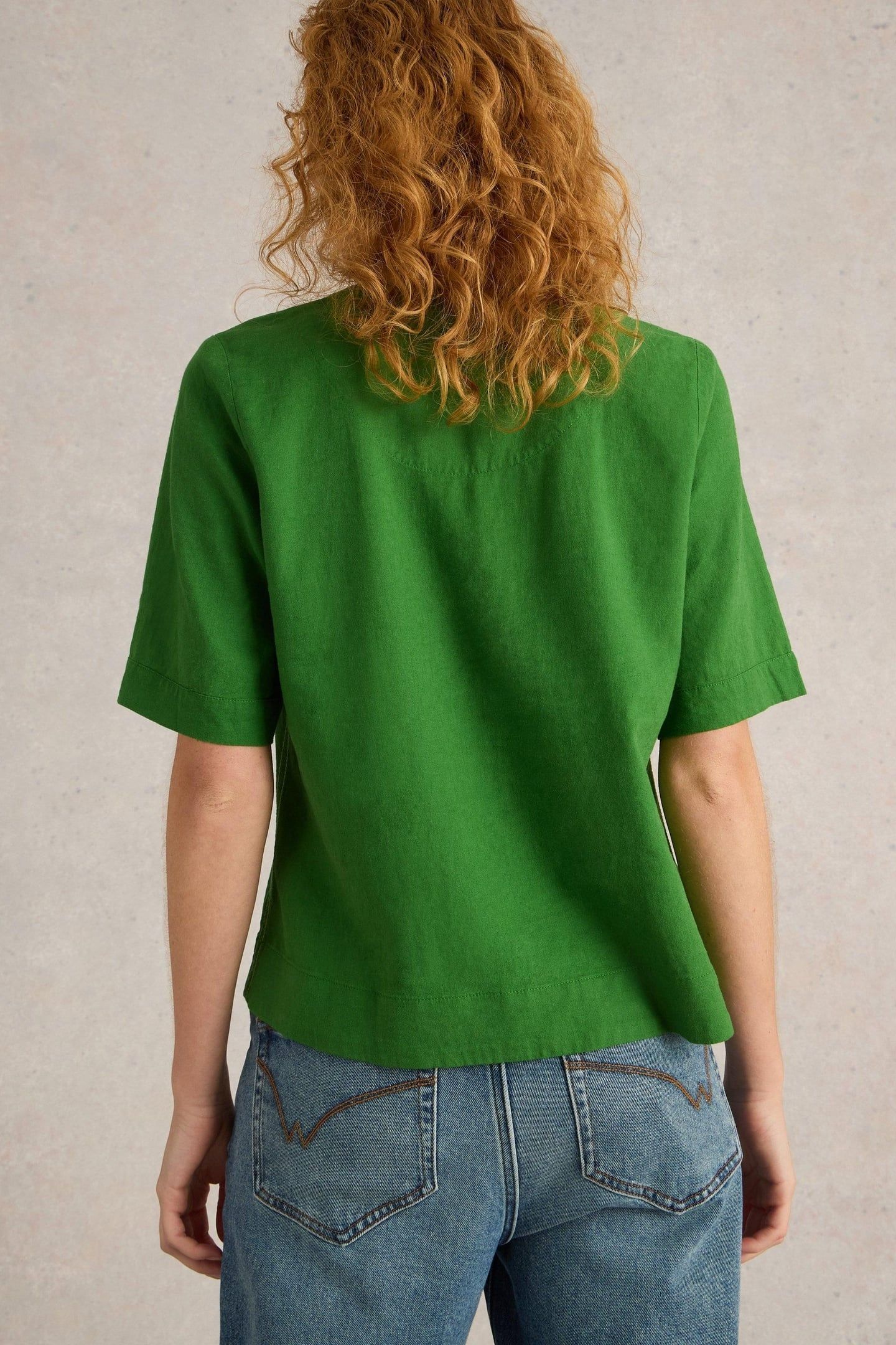 ASH LINEN BLEND TOP MID GREEN 3