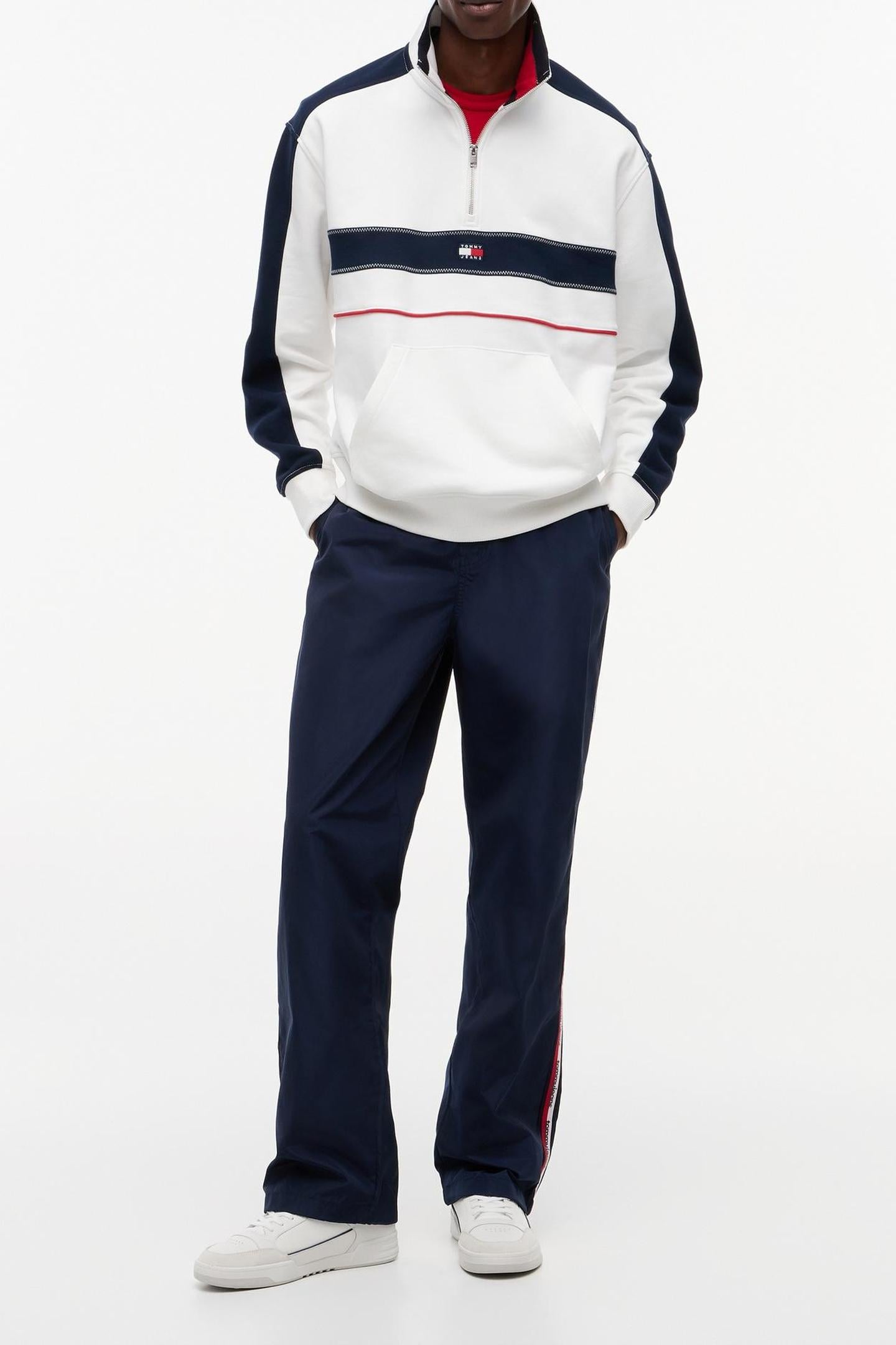 RELAXED COLORBLOCK QUARTER ZIP ECRU 1
