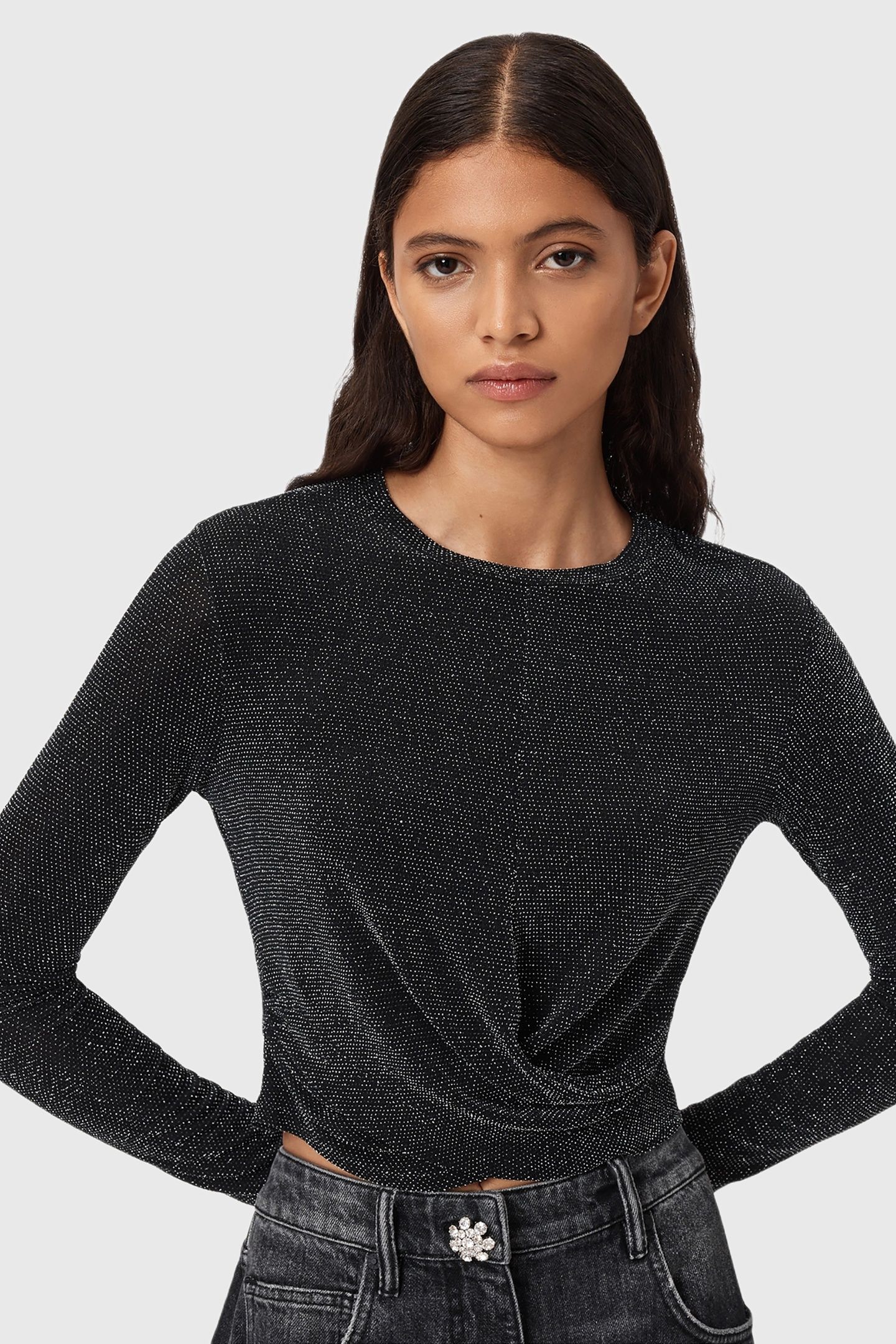SKYLAR LS TEE SILVER/BLACK 2