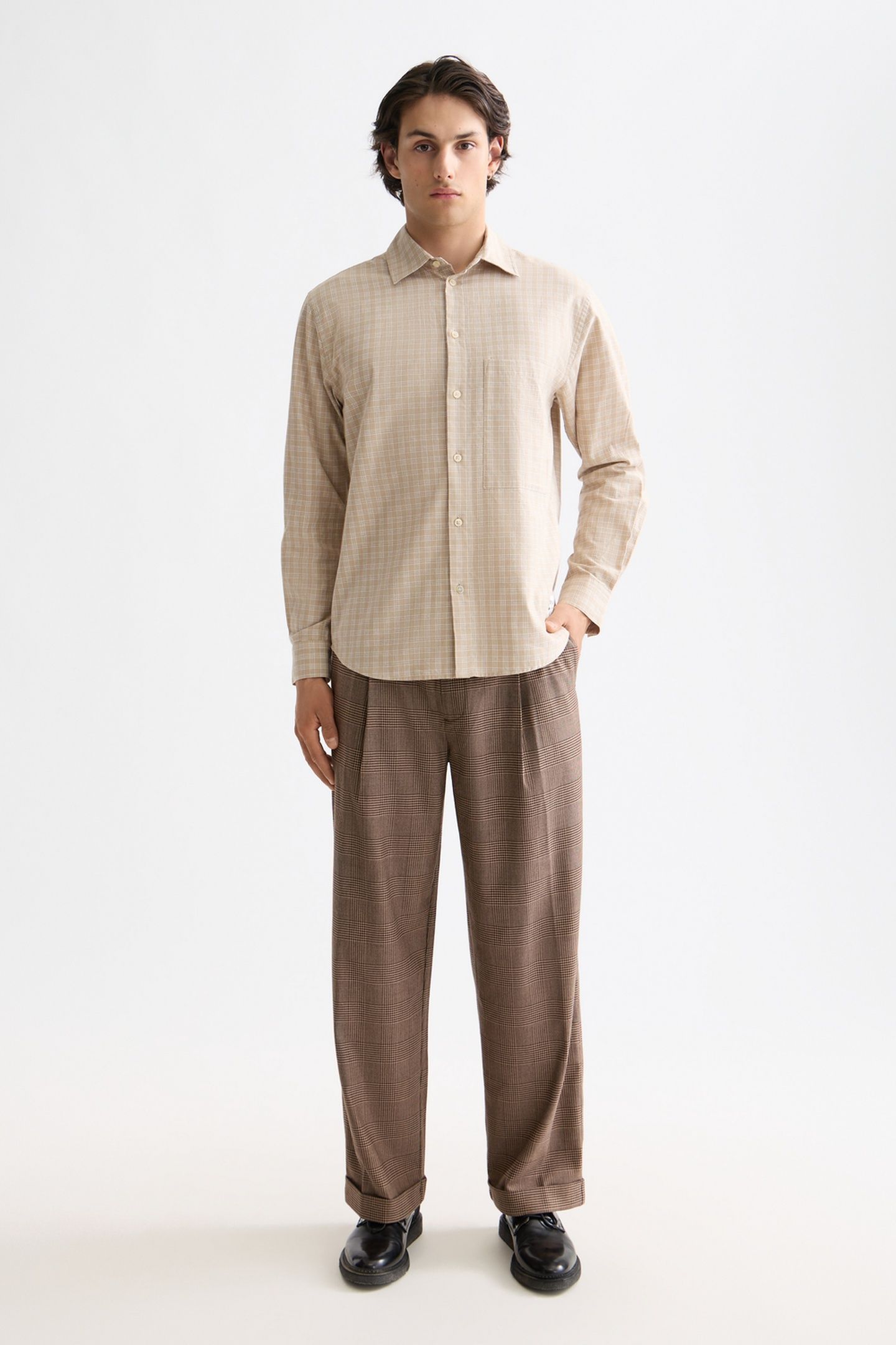 LIGHTWEIGHT FLANNEL CHECKED SHIRT PLAZA TAUPE CHECK 2