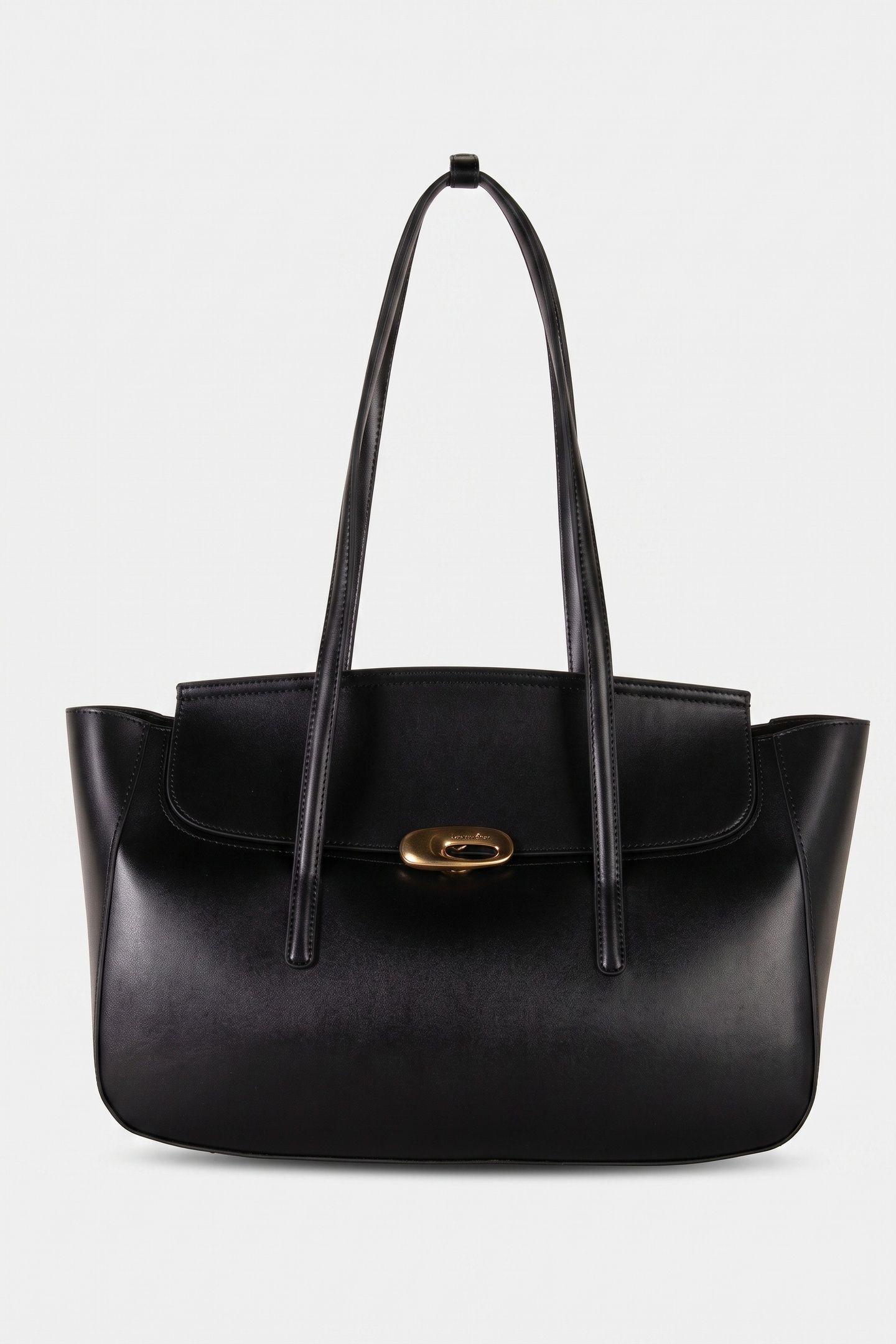 HARDWARE FLAP TOTE BAG BLACK/TUMBLED DEEP GOLD 2