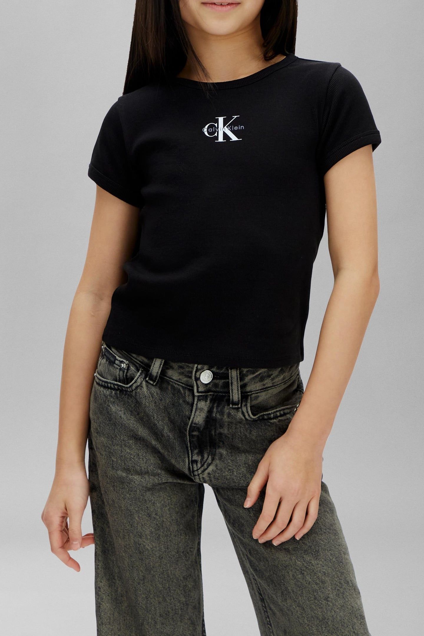 GIRLS MONOLOGO RIB BABY TEE BLACK 1
