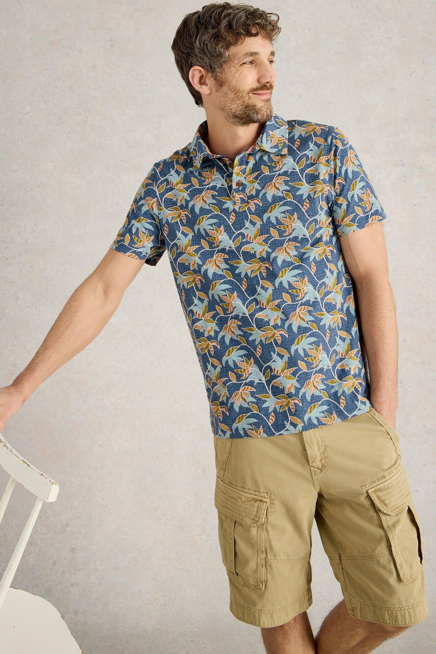 BAMBOO LEAVES PRINTED POLO BLUE PRINT 7