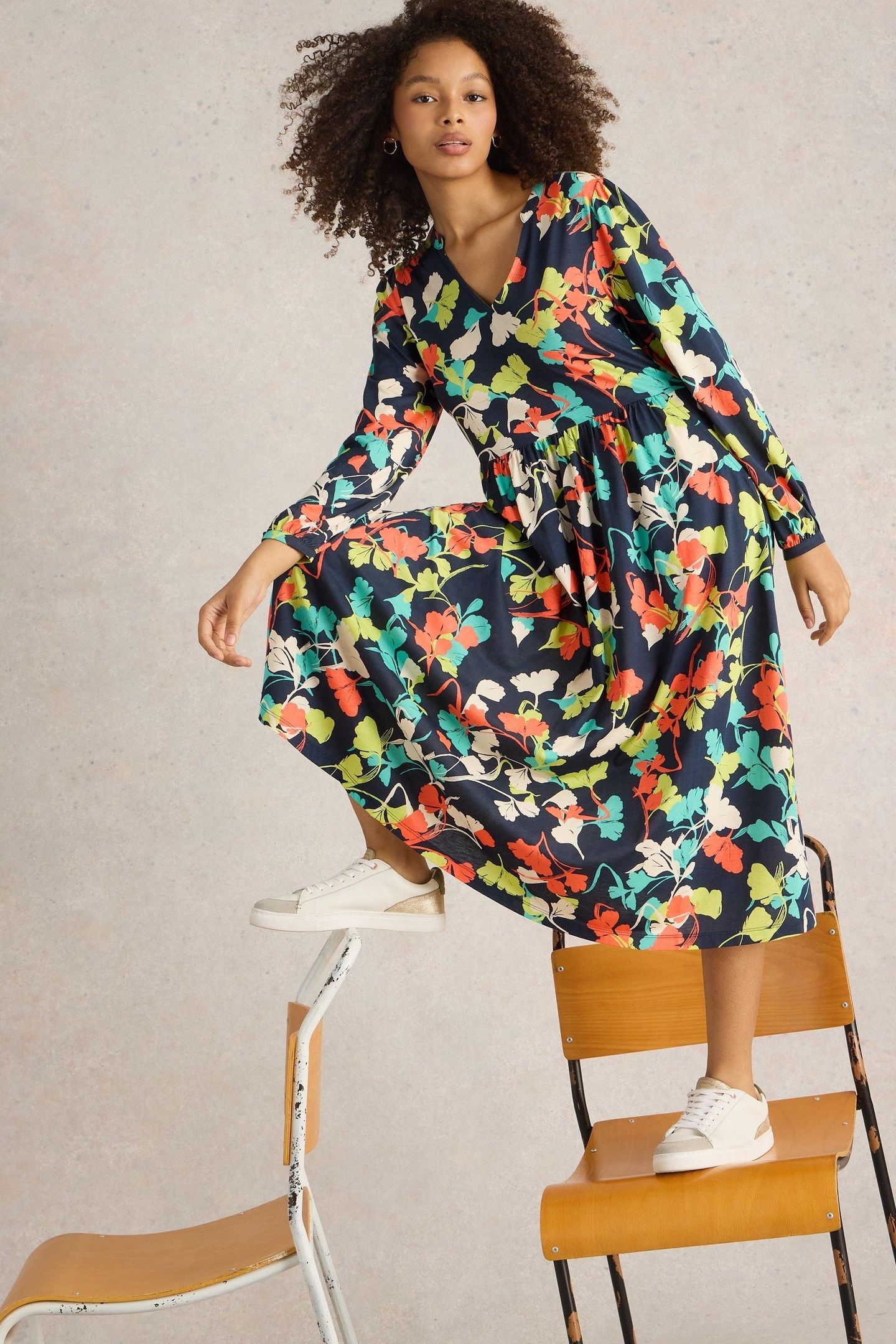 LEAH JERSEY DRESS NAVY MULTI 7