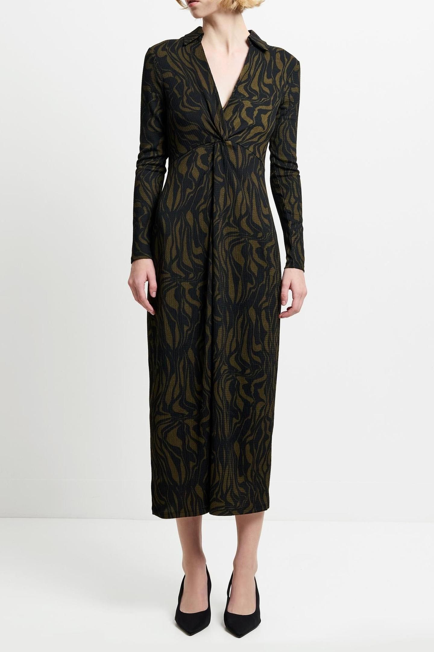 ZARIA TEXTURED DRESS BLACKOUT/KHAKI 1