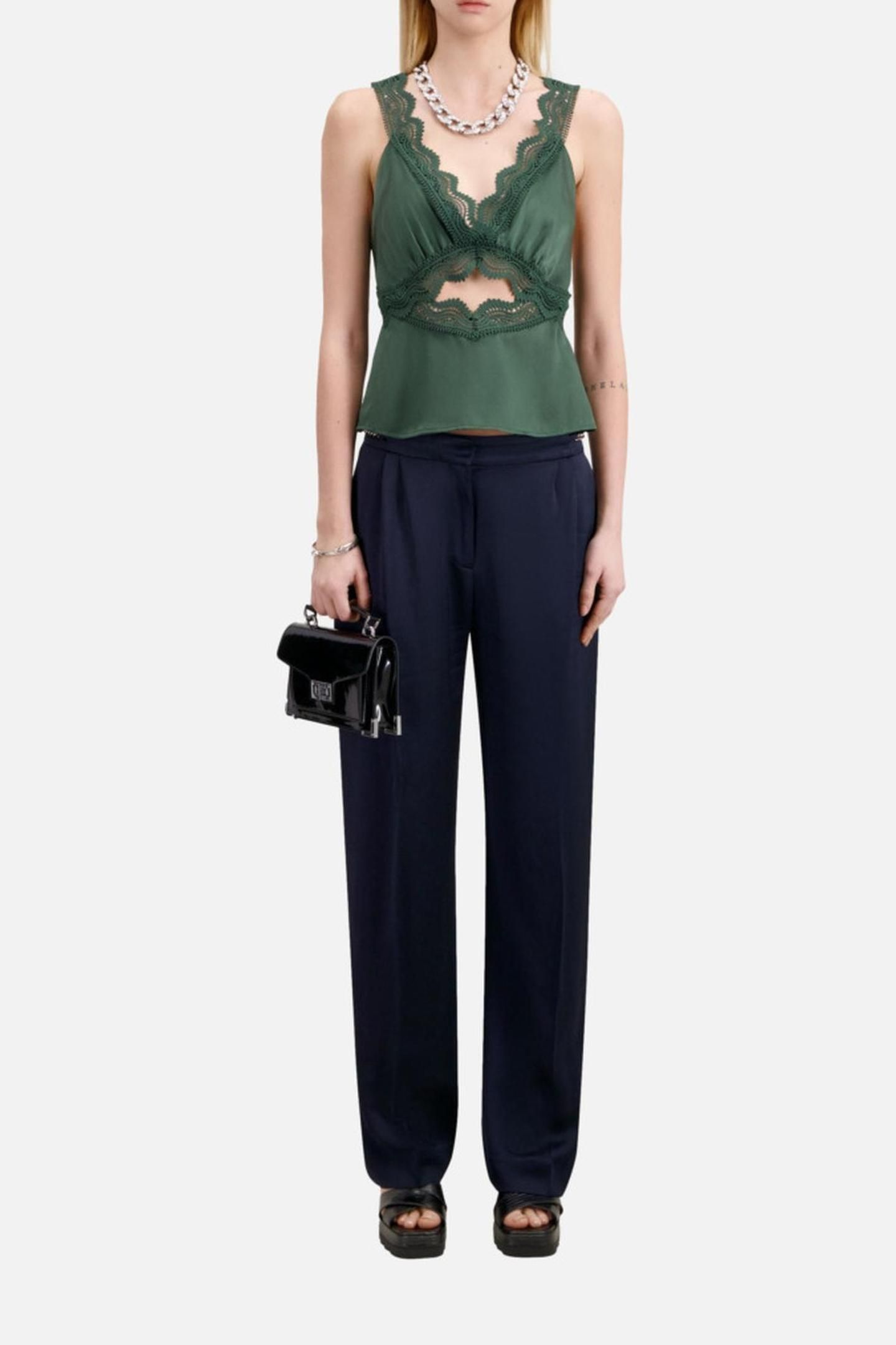 SILK TOP WITH GUIPURE WOOD KAKI 1