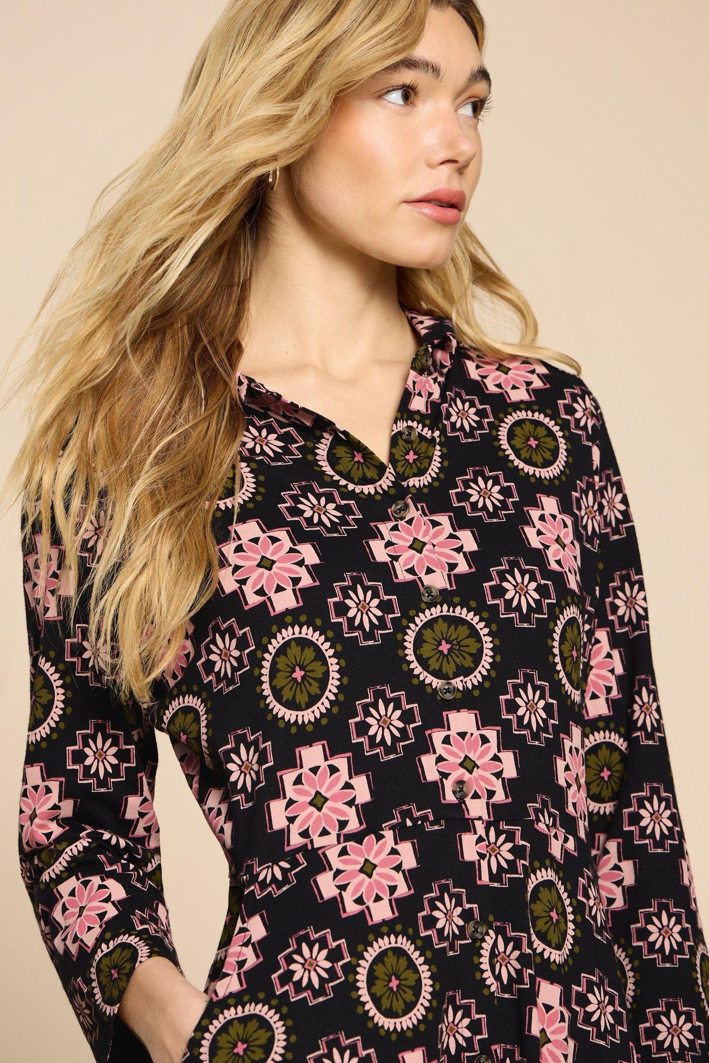 ADA JERSEY SHIRT DRESS BLACK MULTI 8