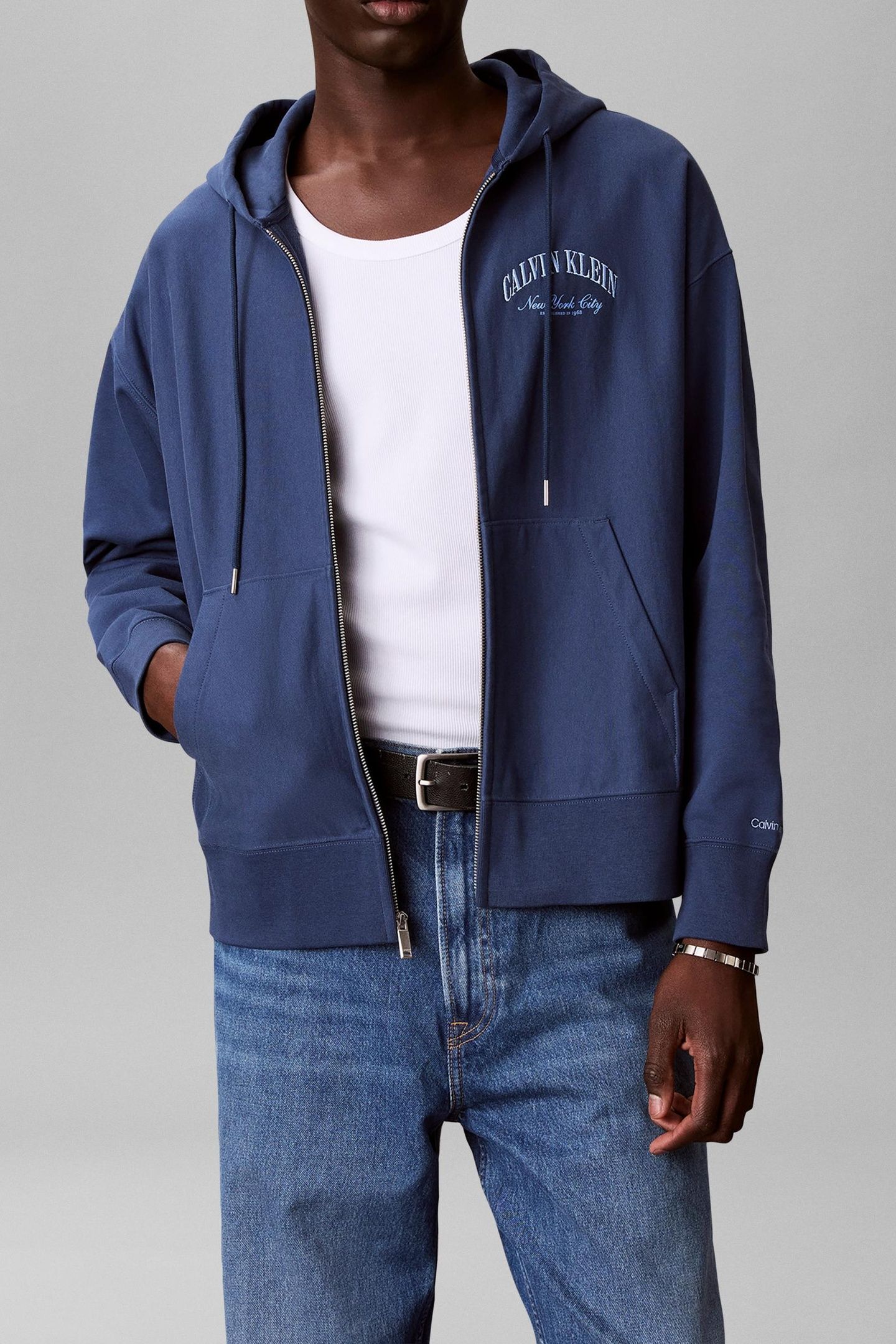 LONG SLEEVE PREMIUM TERRY CALVIN LOGO DARK DENIM 1