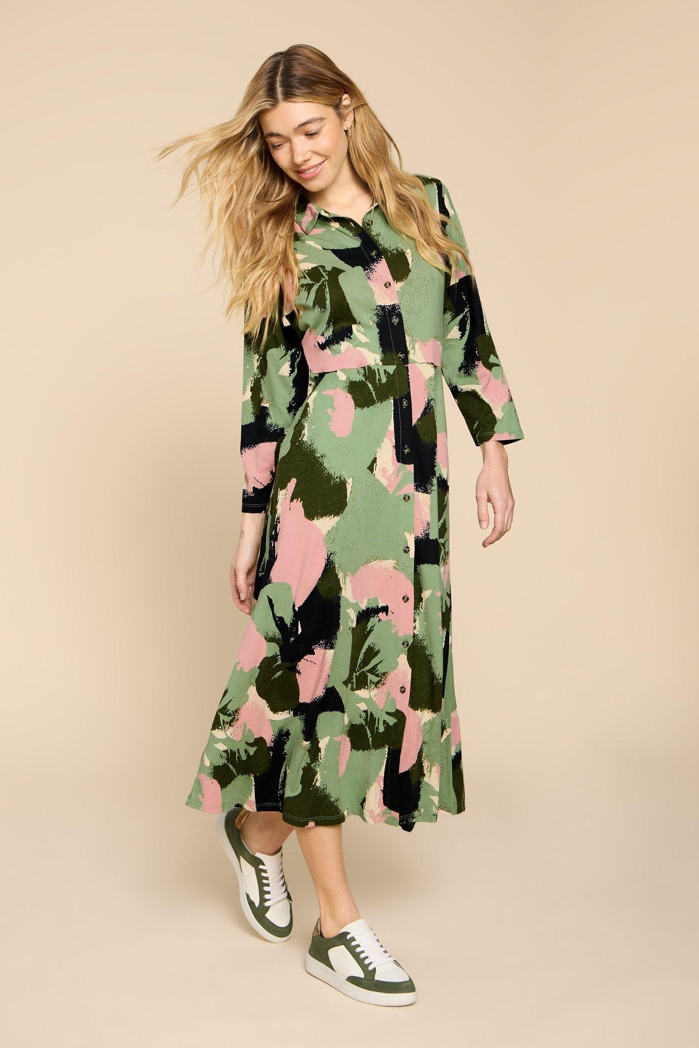 ADA JERSEY SHIRT DRESS GREEN MULTI 2