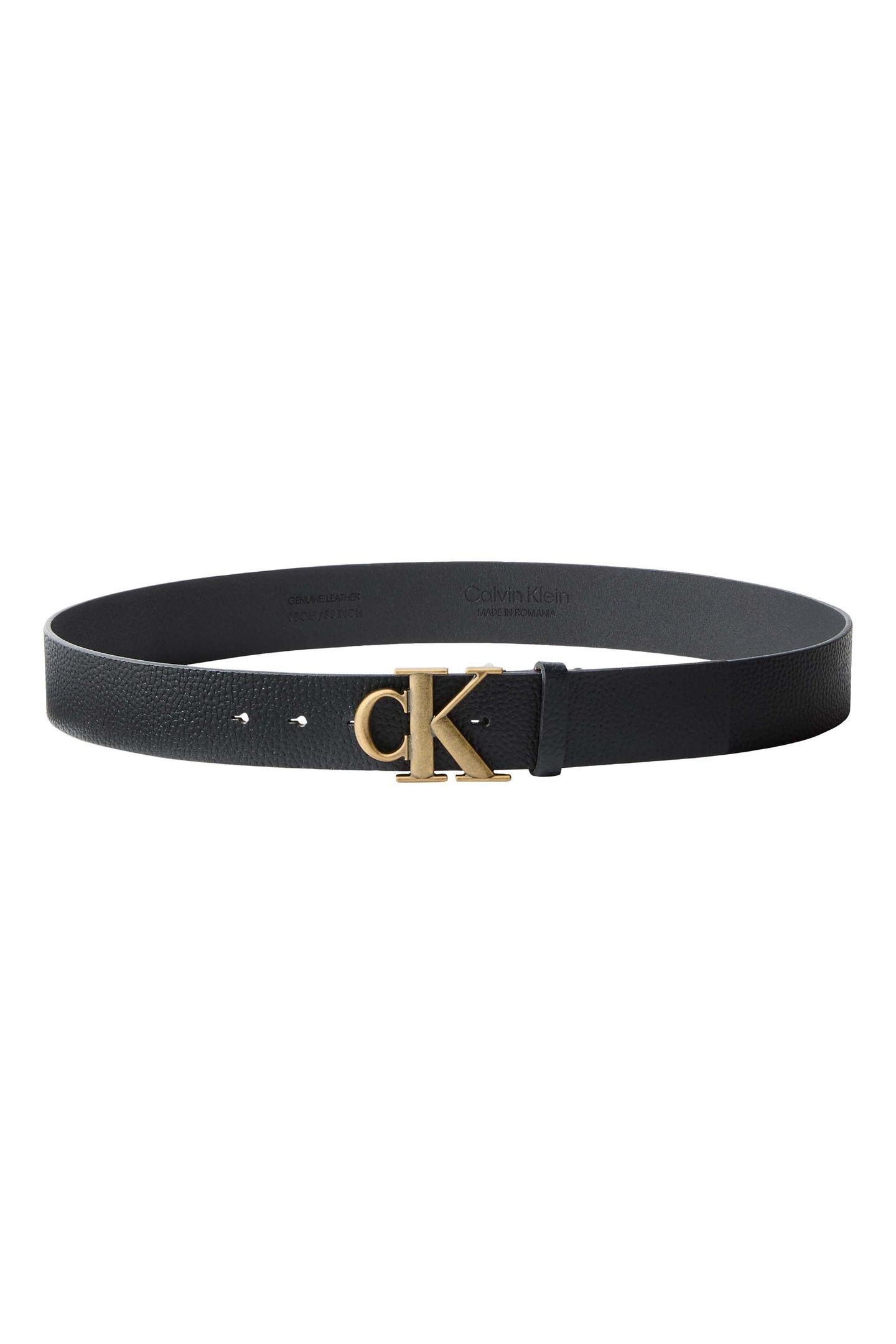 CK BUCKLE PEBBLE 40MM BELT BLACK/ANTIQUE BRASS 2