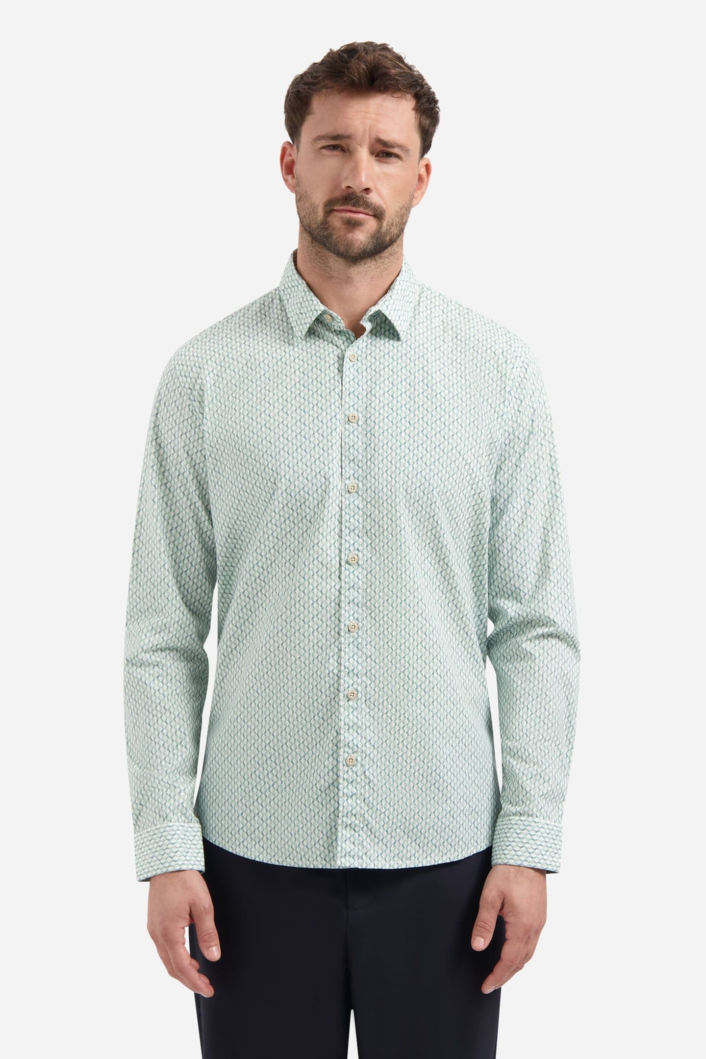 SHIRT STRETCH ALLOVER PRINTED SEABLUE 1