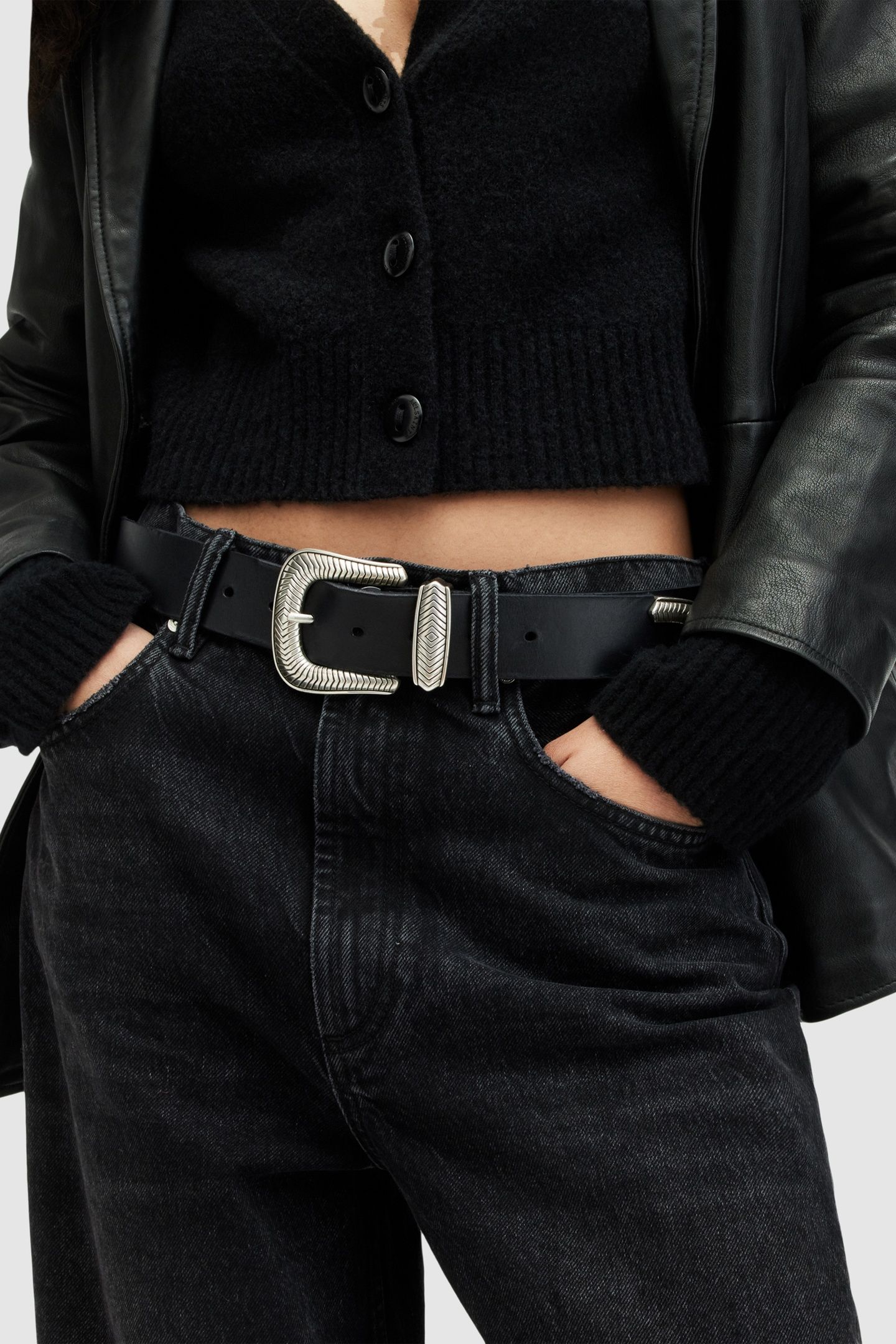 SKYLAR WESTERN BELT BLACK/ANTQ NICKEL 5