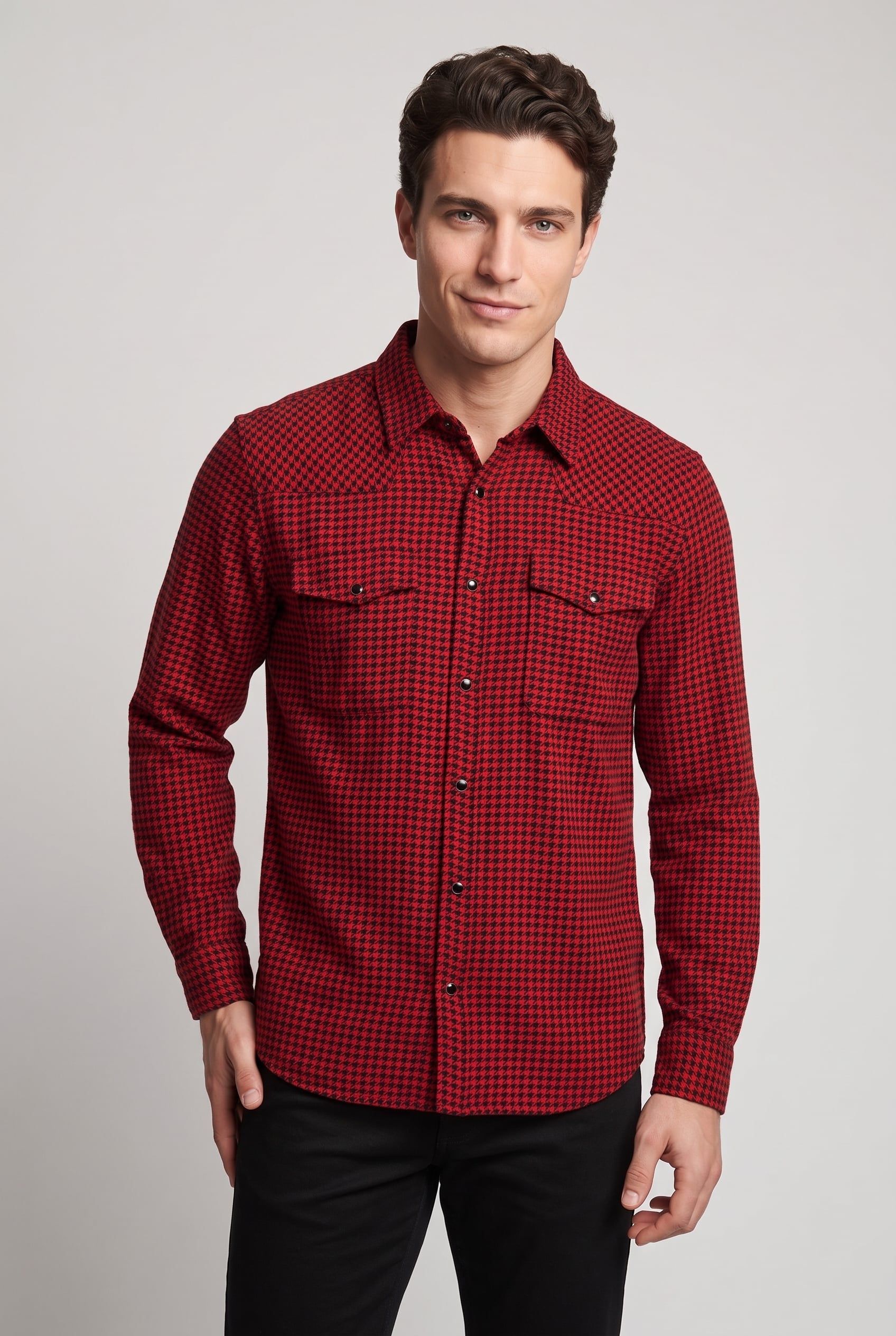 LONG-SLEEVED SHIRT W CLASSIC COLLAR BLACK - RED 1